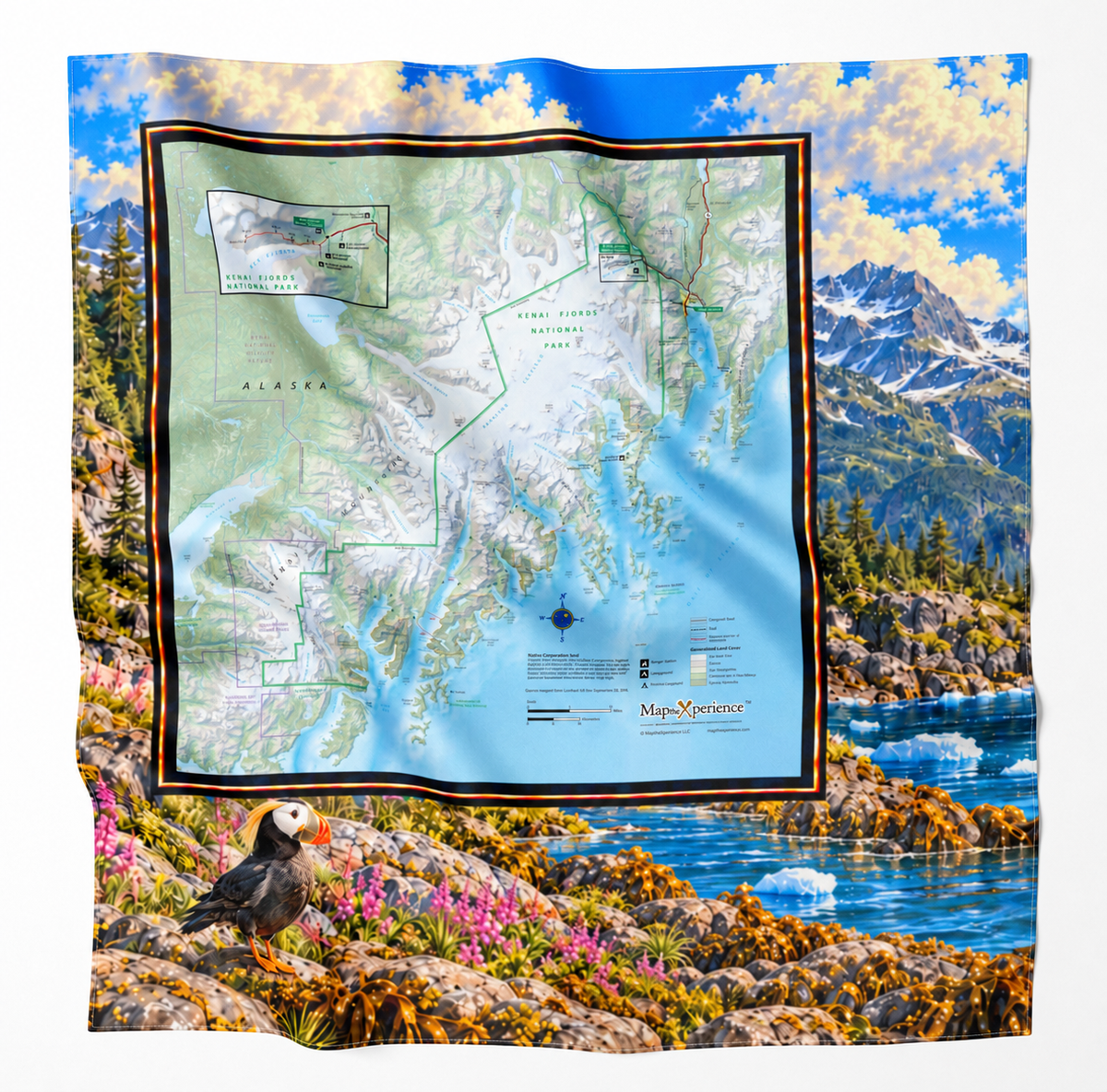 Kenai Fjords National Park – Microfiber Map Cloth Bandana
