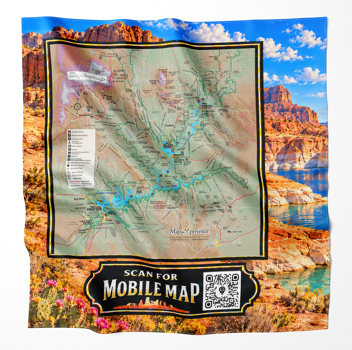 Lake Powell Utah & Arizona – Microfiber Map Cloth Bandana