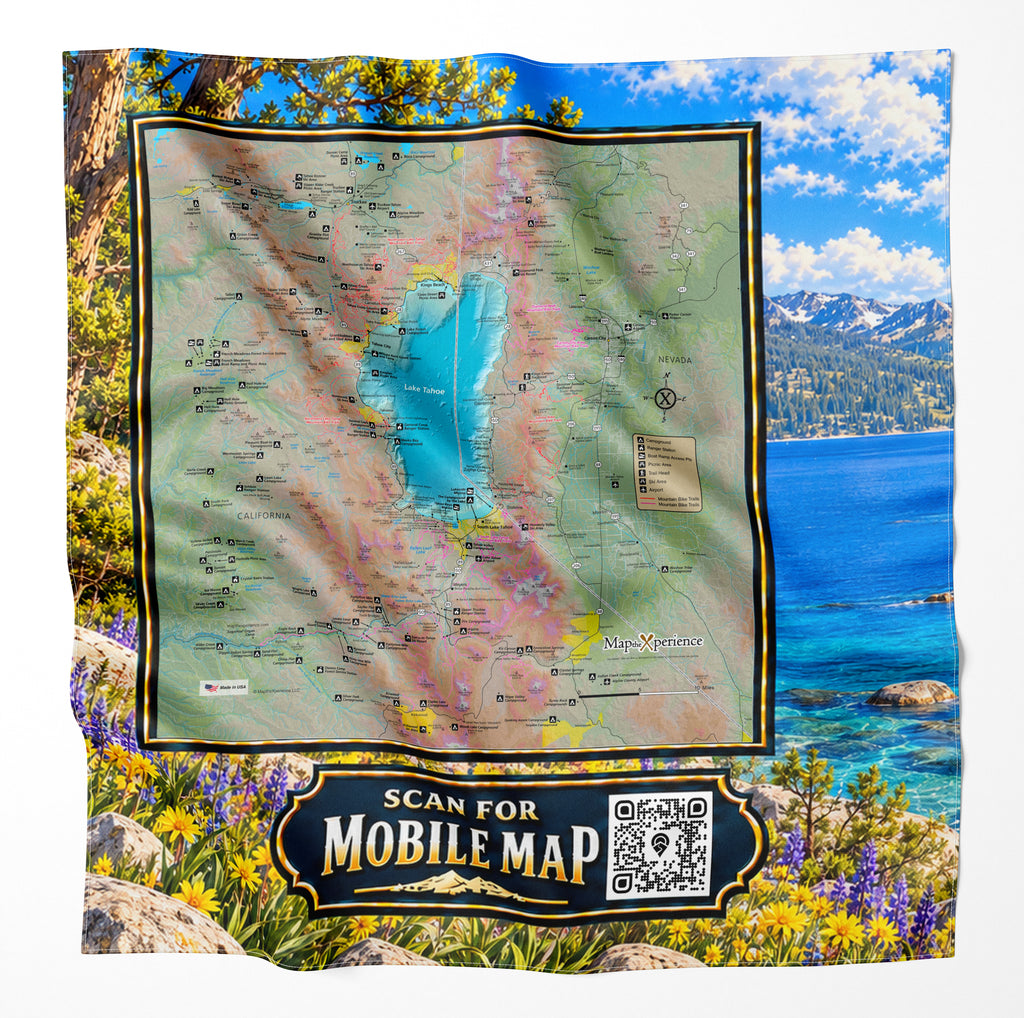 Lake Tahoe Summer Trails – Microfiber Map Cloth Bandana