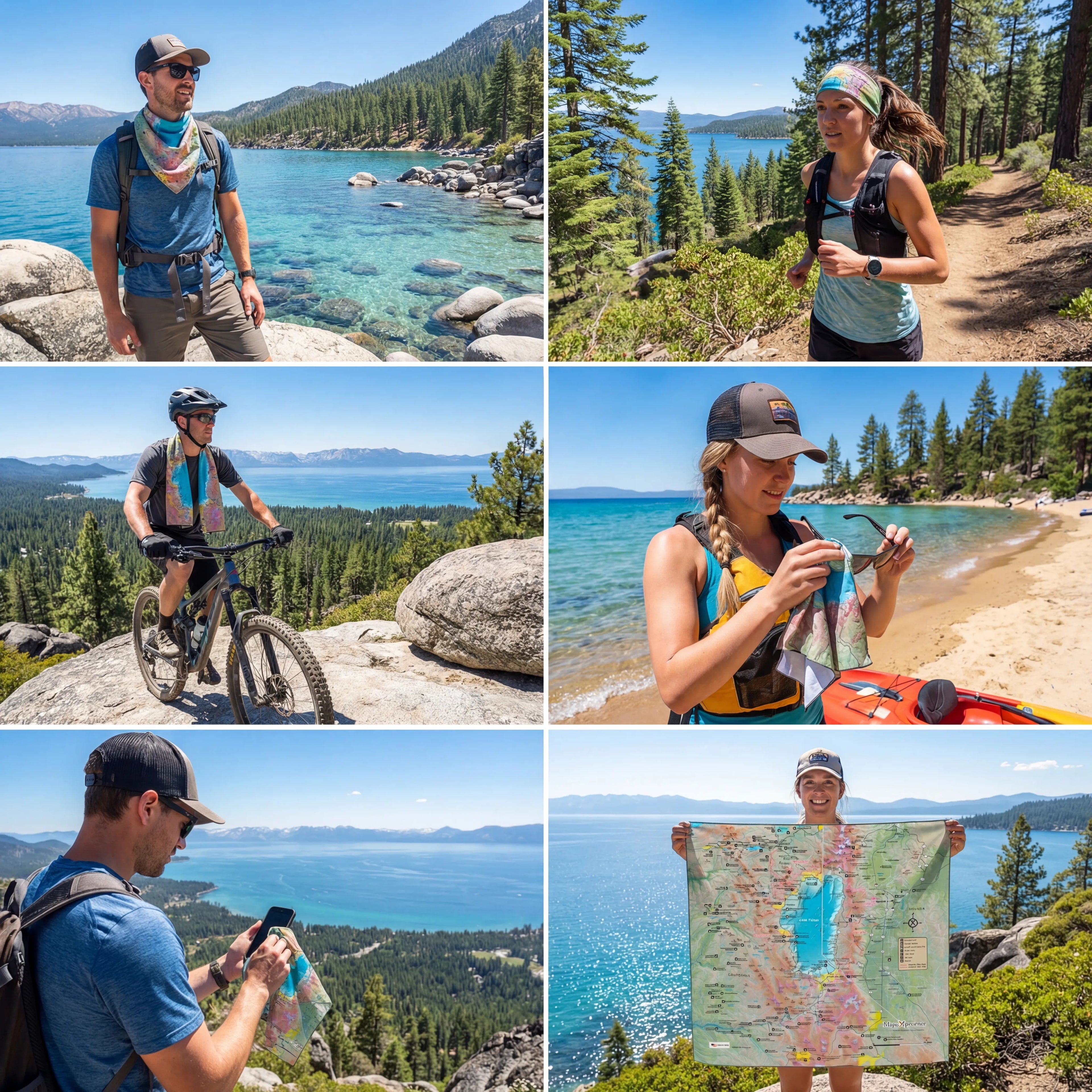 Lake Tahoe Summer Trails Handy Map Microfiber Cloth Bandana