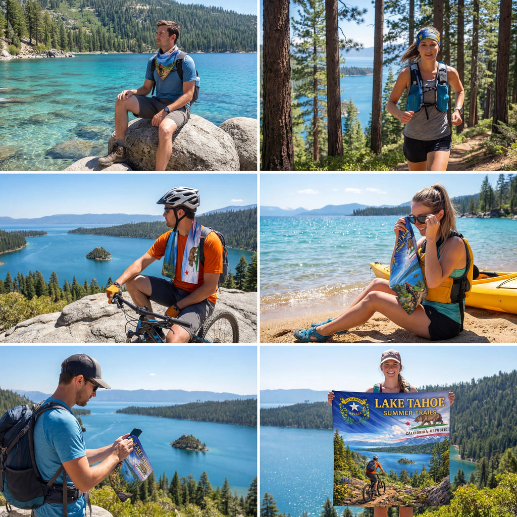 Lake Tahoe Summer Trails Handy Map Microfiber Cloth Bandana