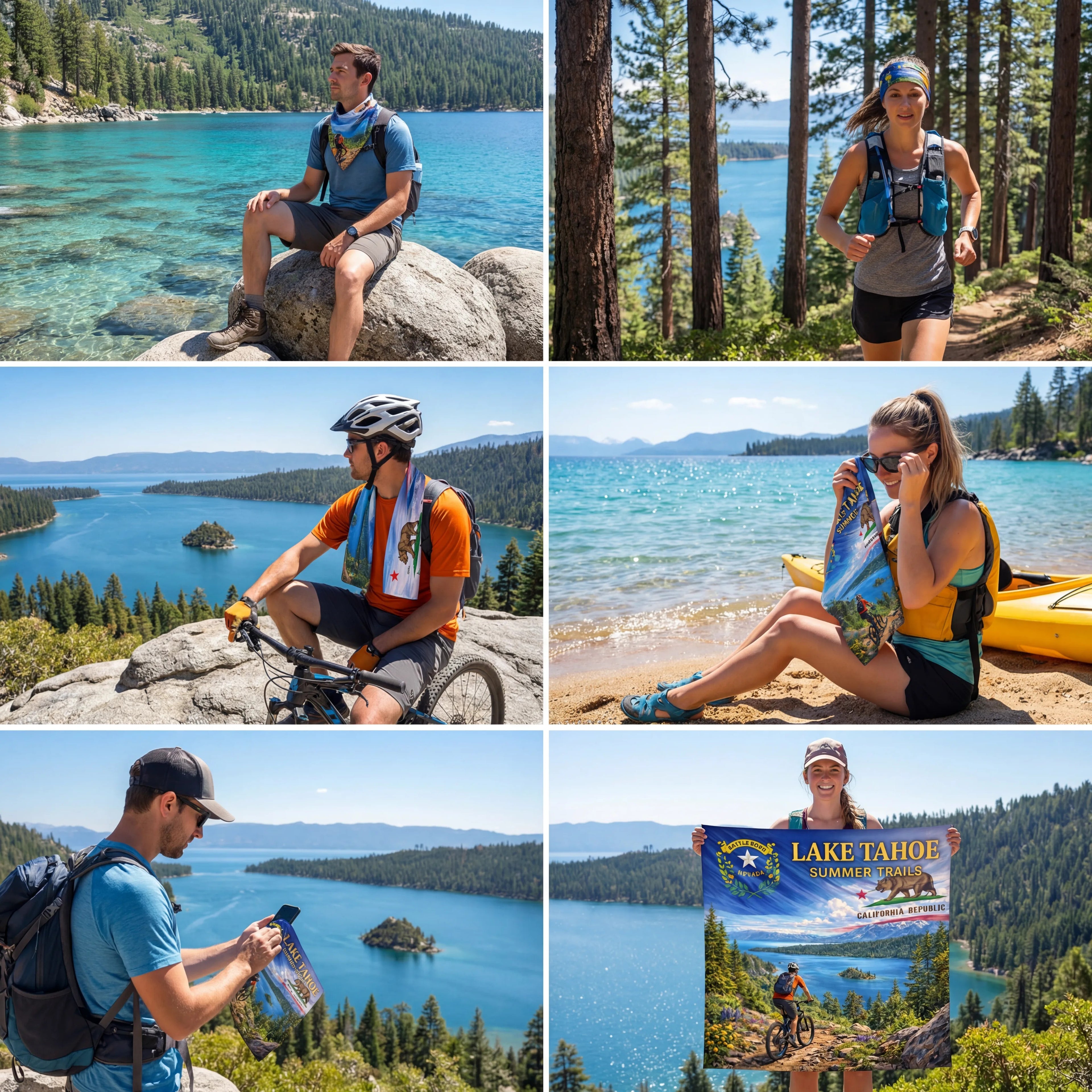 Lake Tahoe Summer Trails Handy Map Microfiber Cloth Bandana