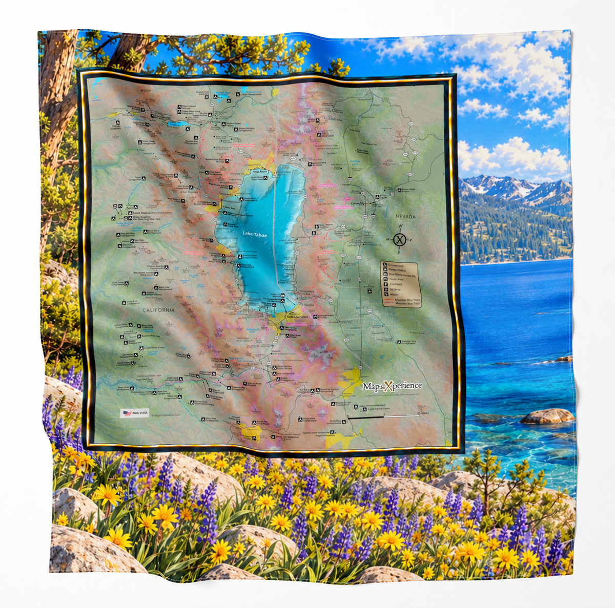 Lake Tahoe Summer Trails – Microfiber Map Cloth Bandana