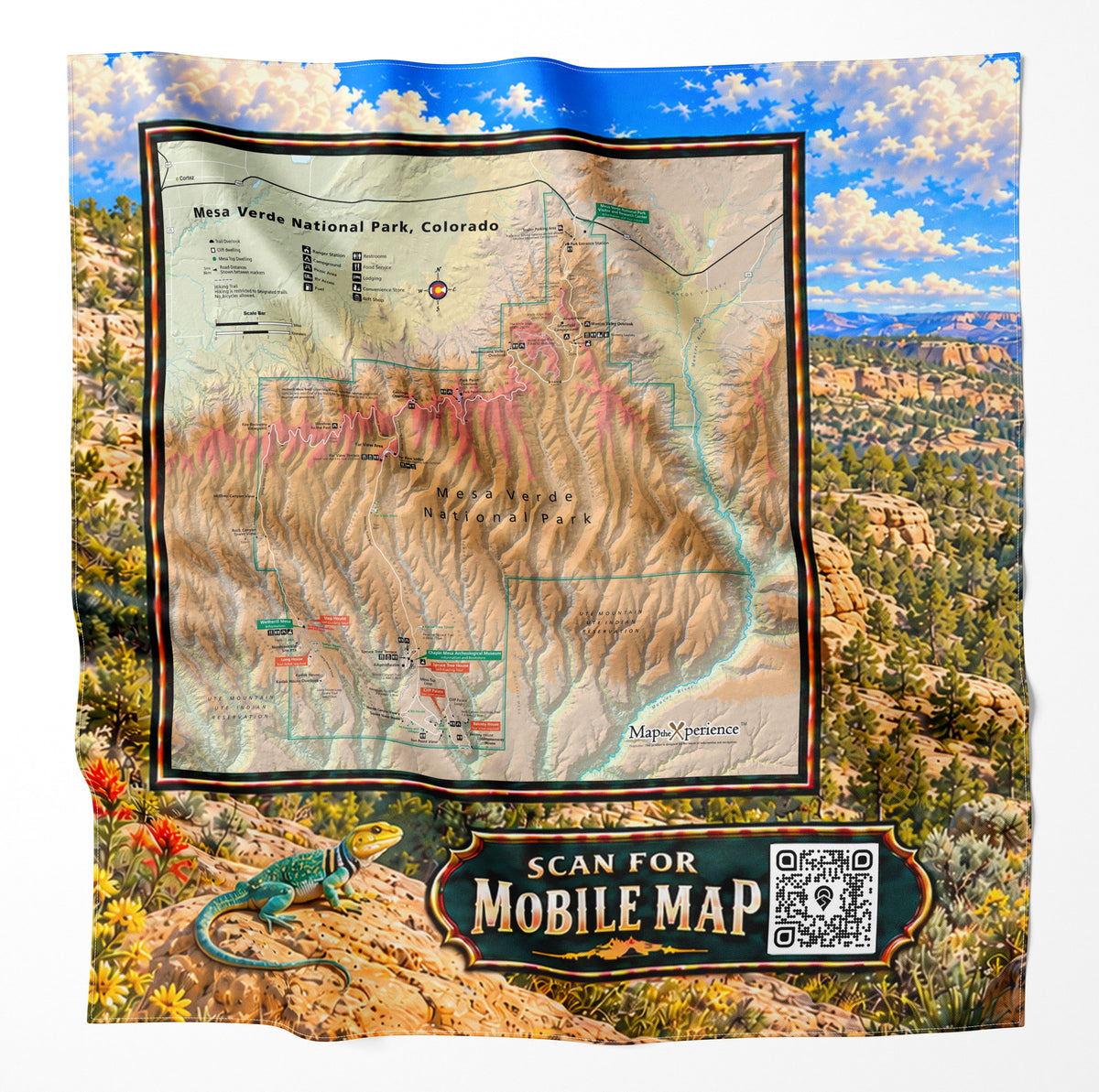 Mesa Verde National Park – Microfiber Map Cloth Bandana