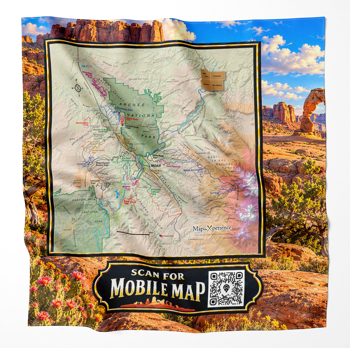 Moab Utah Trails – Microfiber Map Cloth Bandana