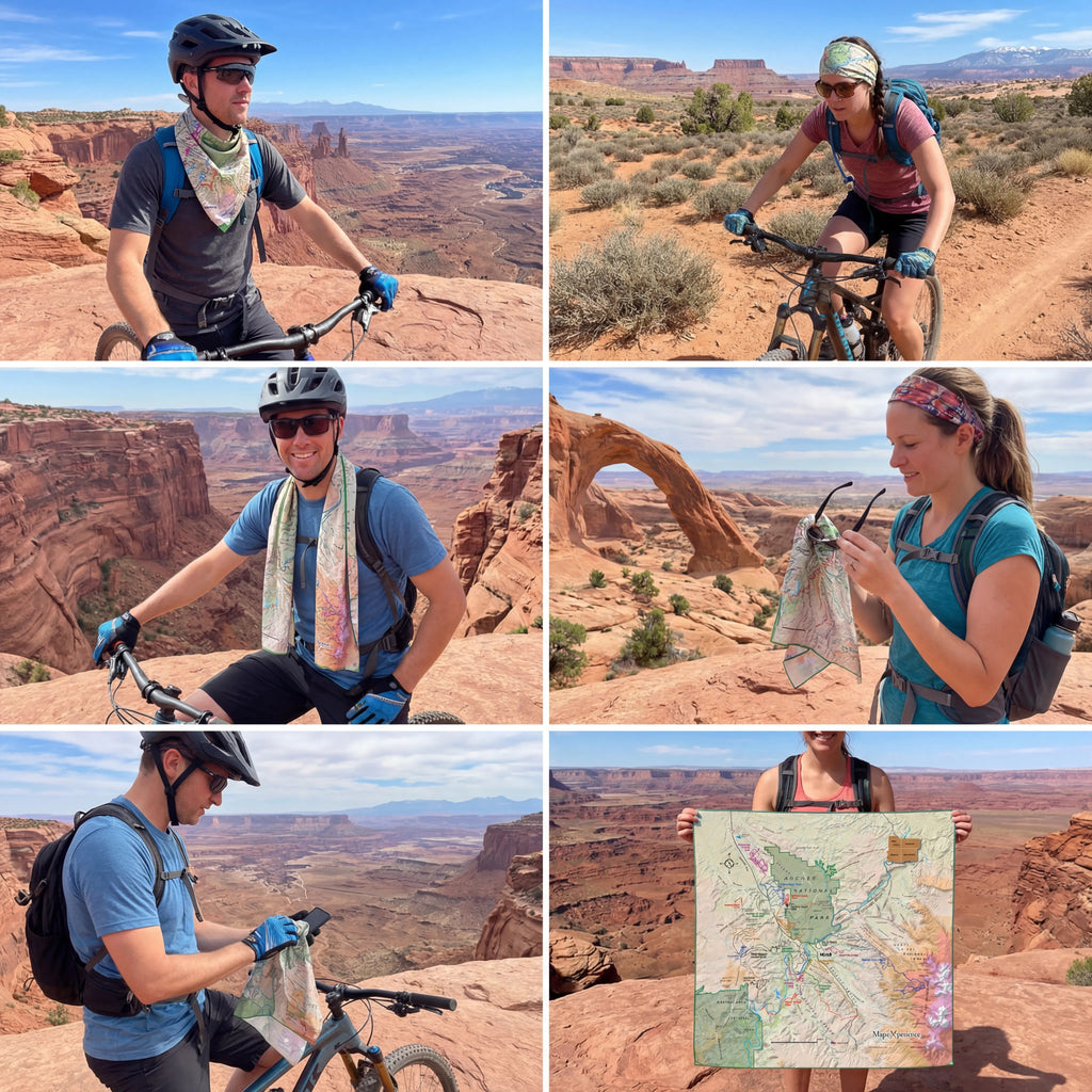 Moab Utah Summer Trails Handy Map Microfiber Cloth Bandana