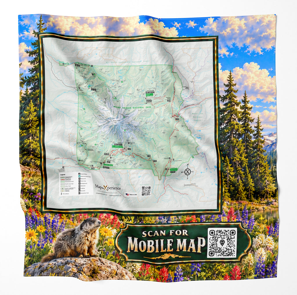 Mount Rainier National Park – Microfiber Map Cloth Bandana