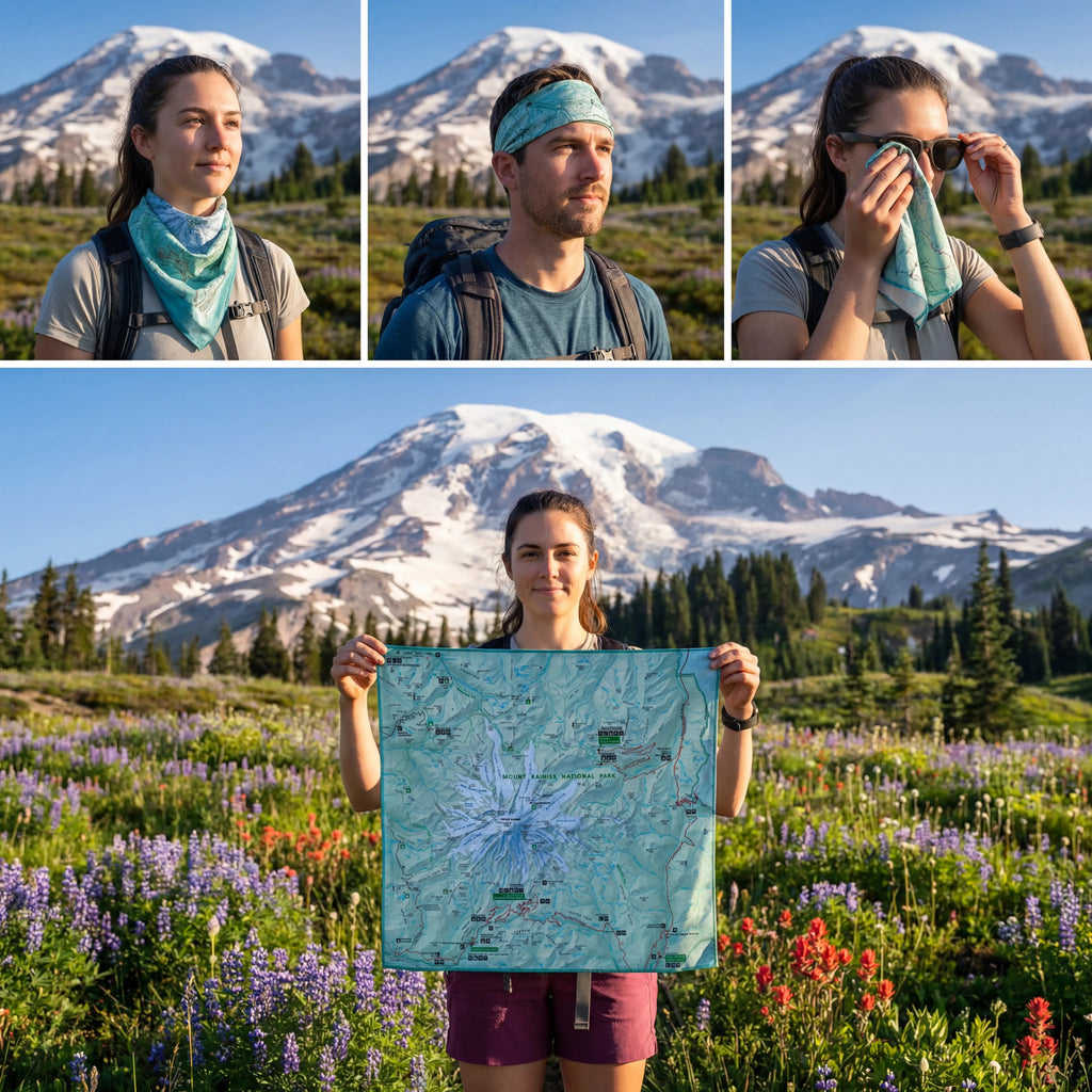 Mount Rainier National Park Handy Map Microfiber Cloth Bandana