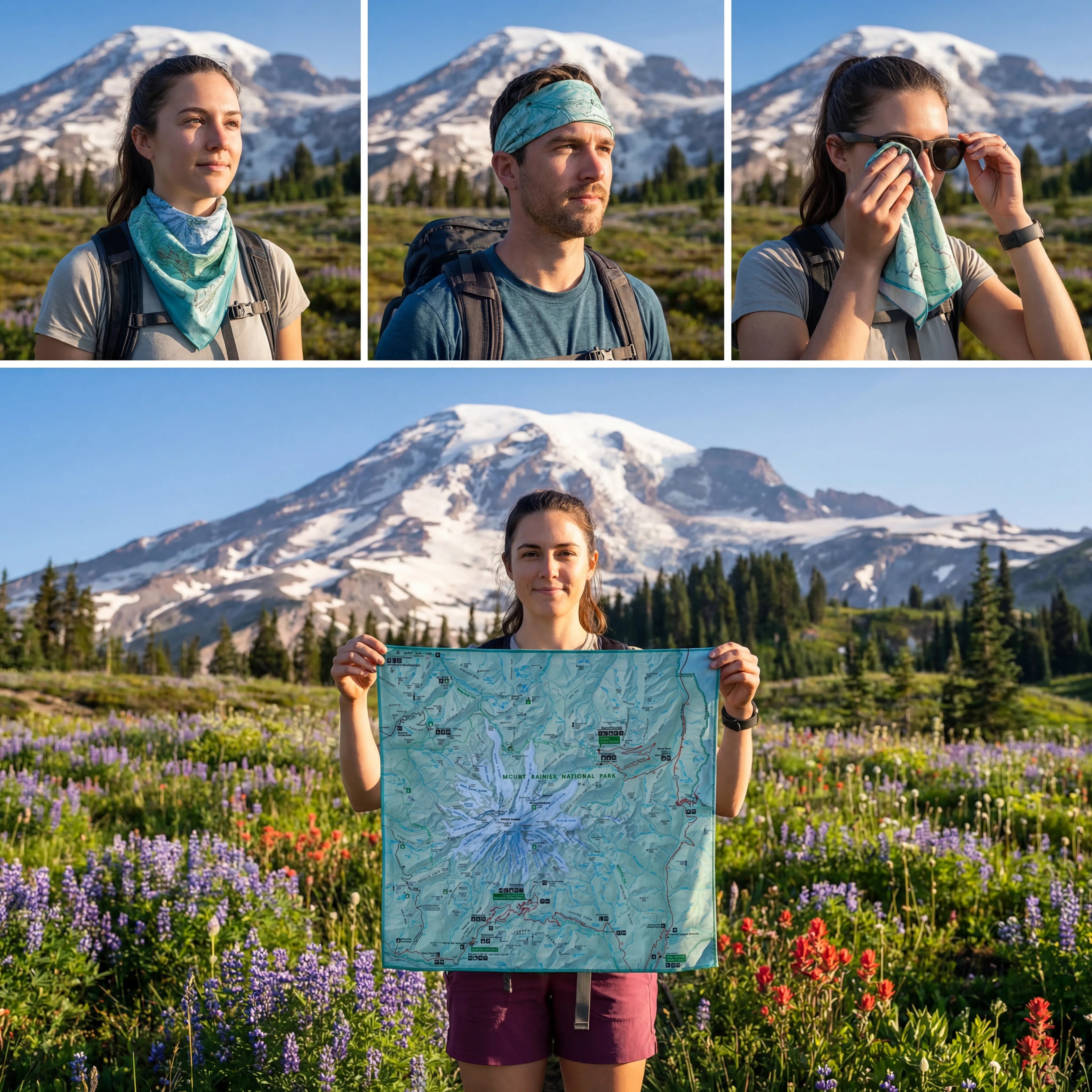 Mount Rainier National Park Handy Map Microfiber Cloth Bandana