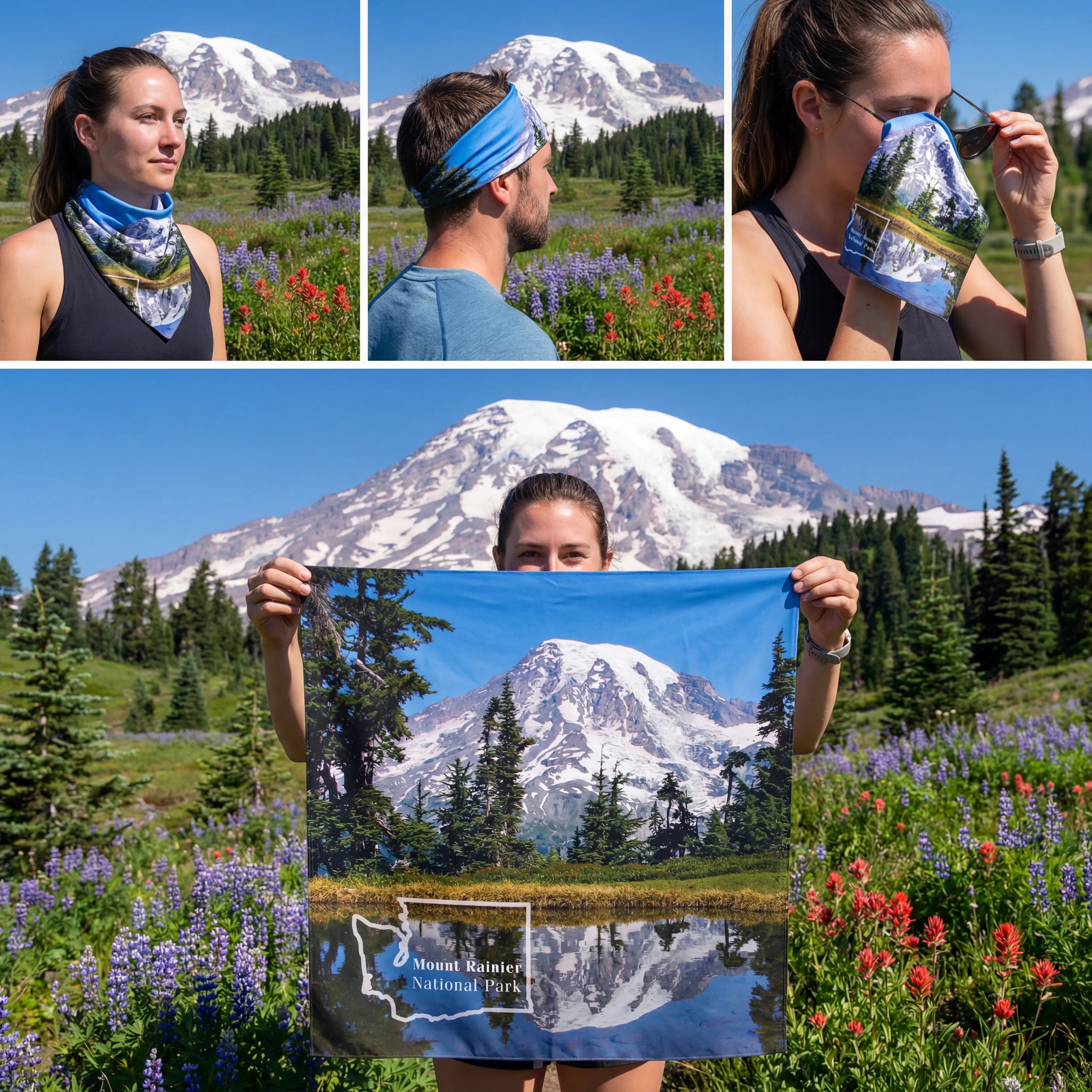 Mount Rainier National Park Handy Map Microfiber Cloth Bandana