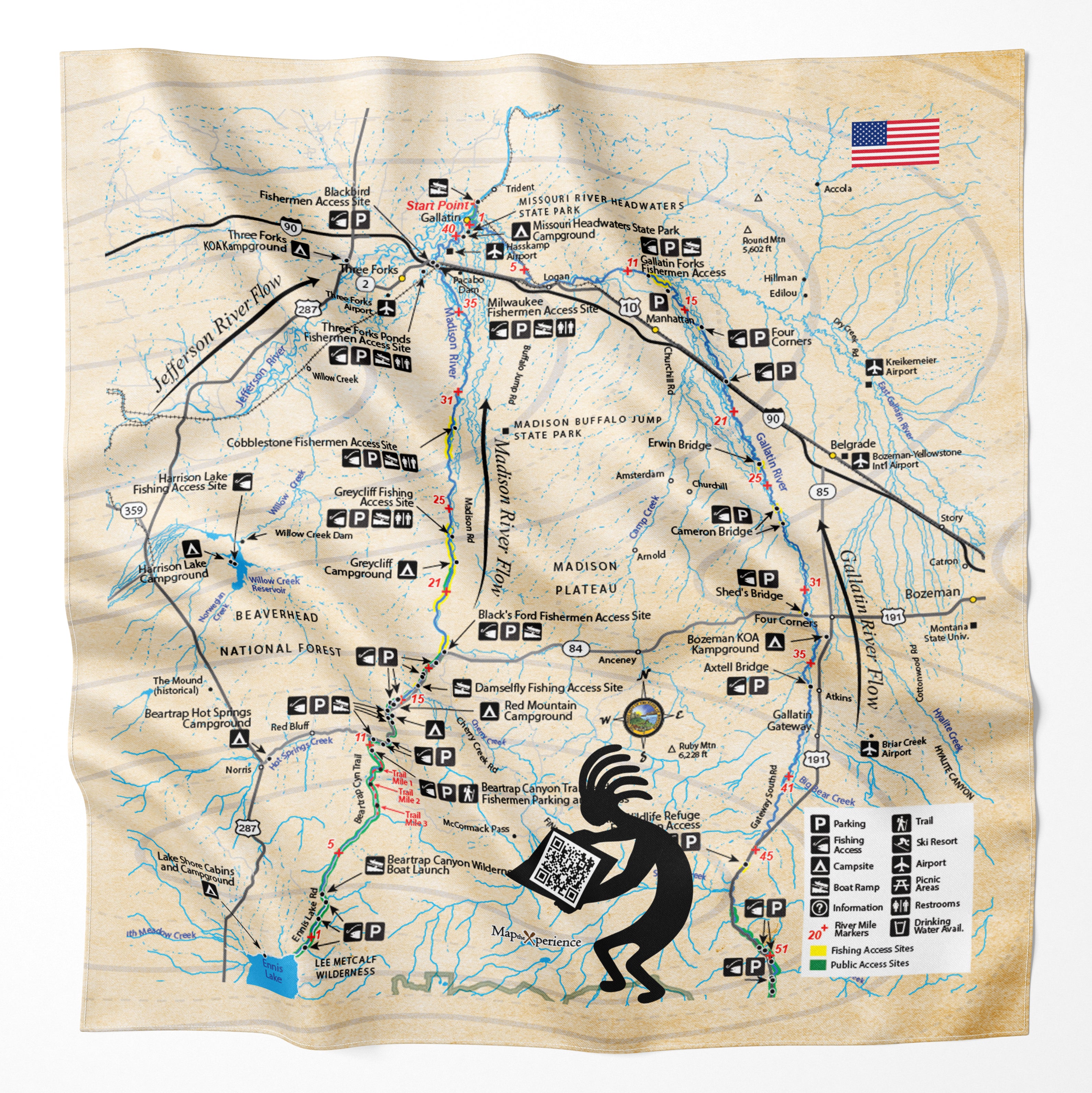 Madison River, Montana Microfiber Map Bandana