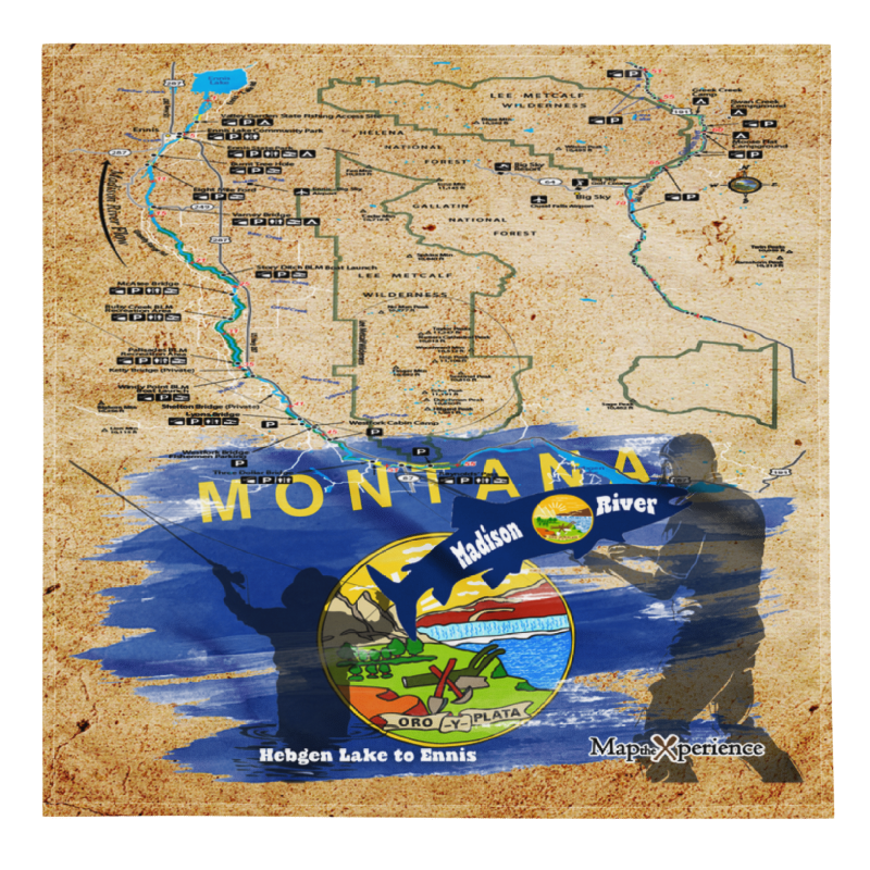 Madison River, Montana Handy Map Microfiber Bandana