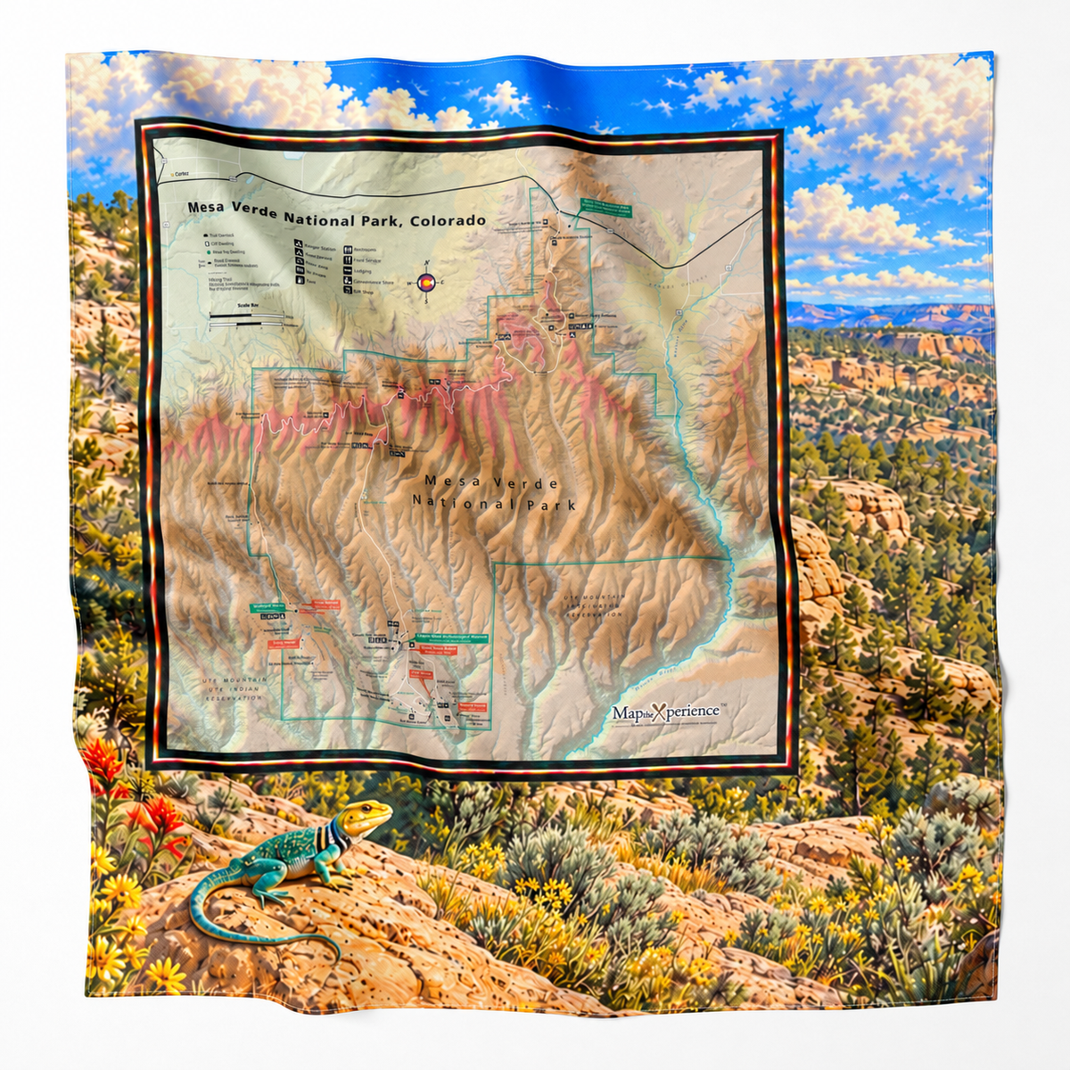 Mesa Verde National Park – Microfiber Map Cloth Bandana