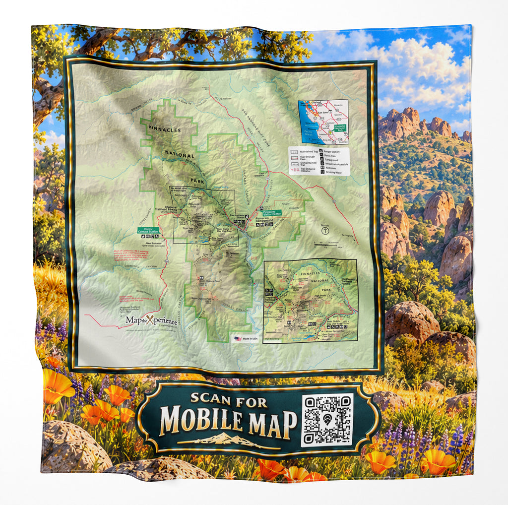 Pinnacles National Park – Microfiber Map Cloth Bandana