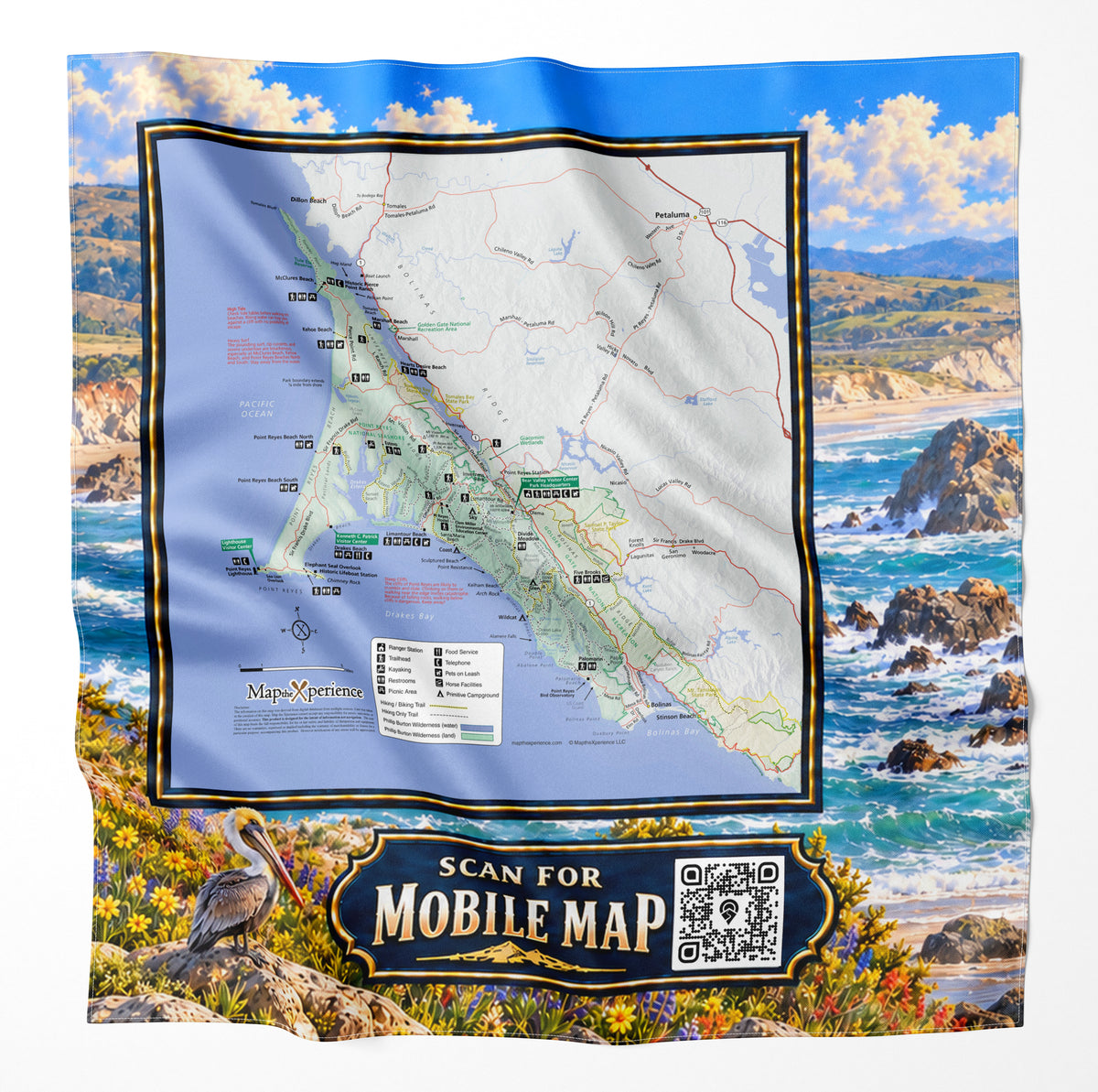 Point Reyes National Seashore – Microfiber Map Cloth Bandana