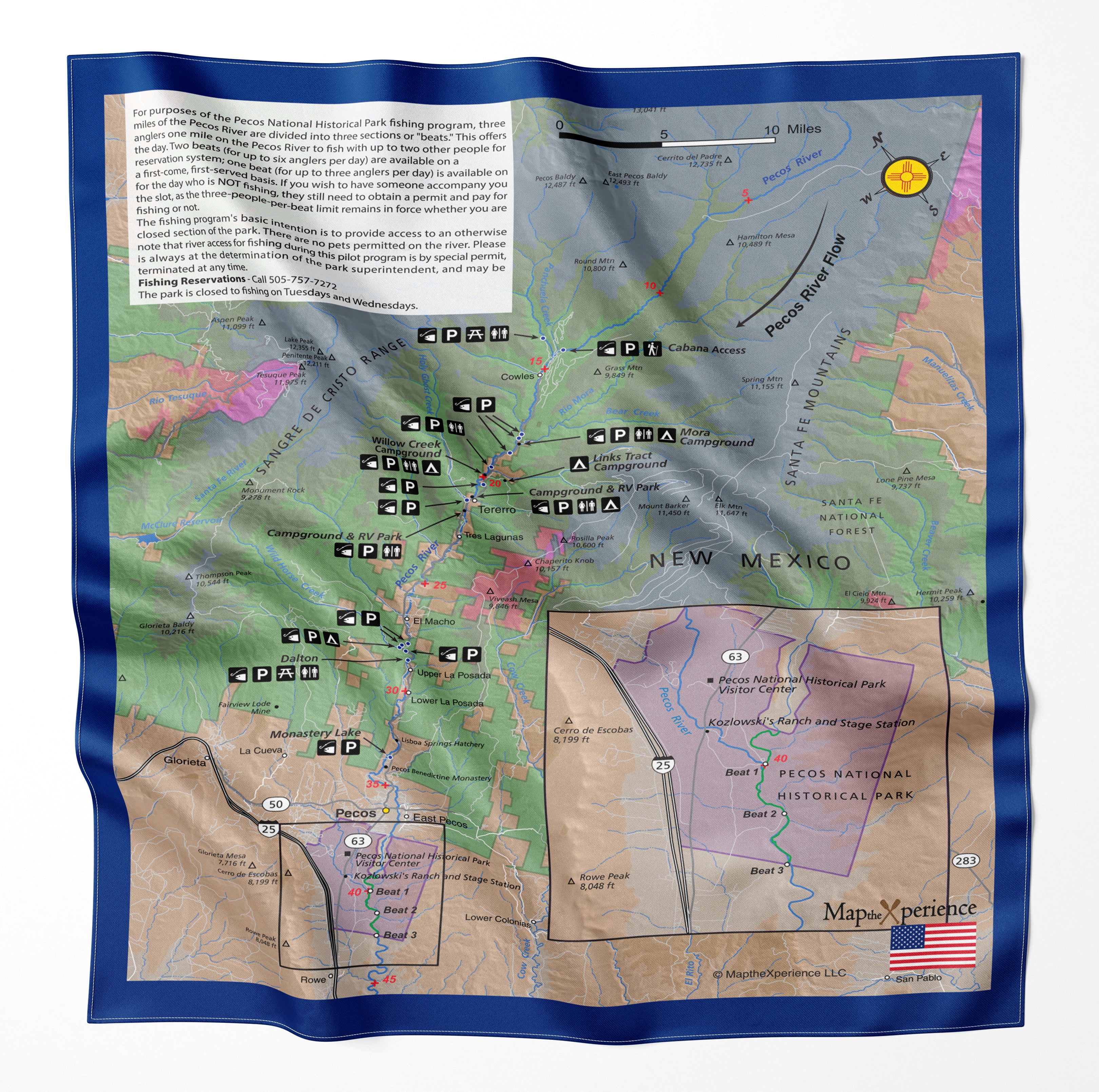 Pecos River New Mexico Microfiber Map Bandana
