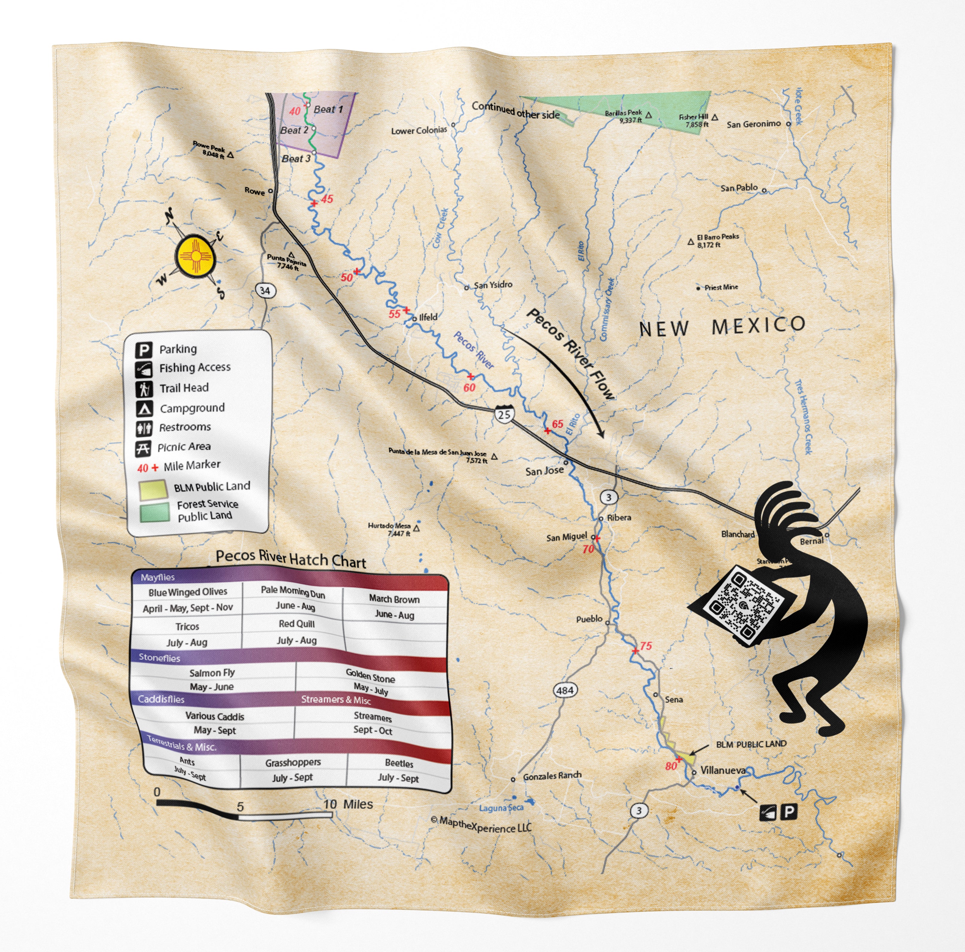 Pecos River, New Mexico Microfiber Map Bandana