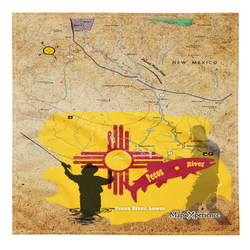 Pecos River, New Mexico Handy Map Microfiber Bandana