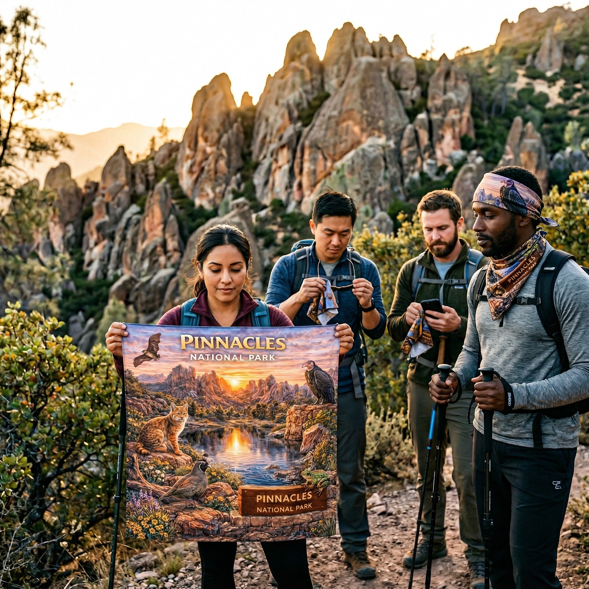 Pinnacles National Park Handy Map Microfiber Cloth Bandana