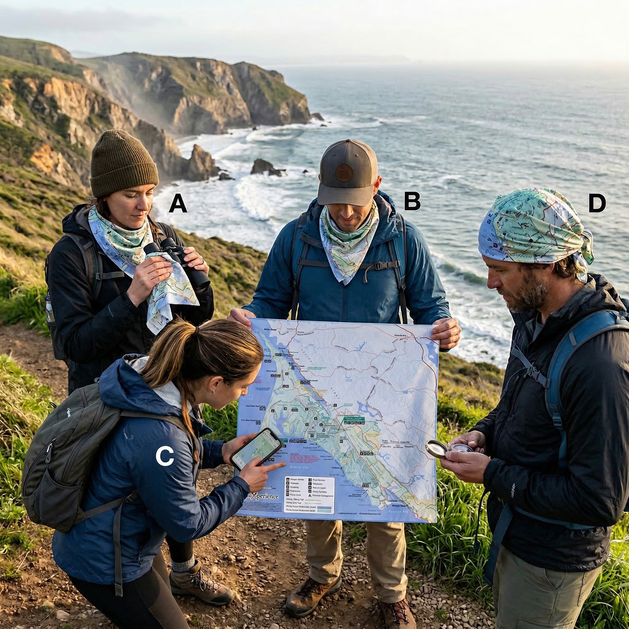 Point Reyes National Seashore Handy Map Microfiber Cloth Bandana