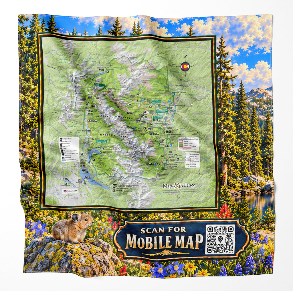 Rocky Mountain National Park – Microfiber Map Cloth Bandana