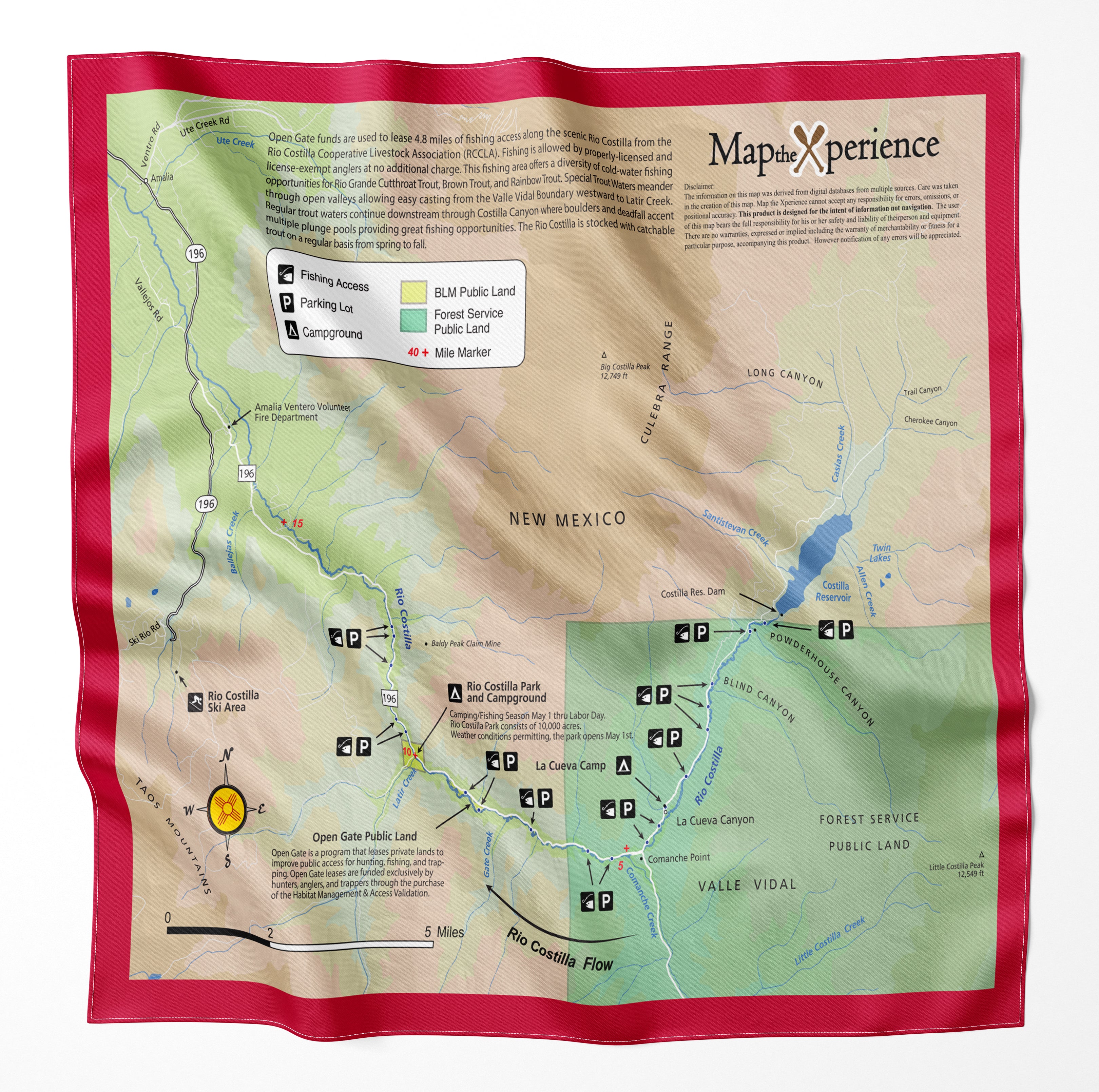Rio Costilla River New Mexico Microfiber Map Bandana