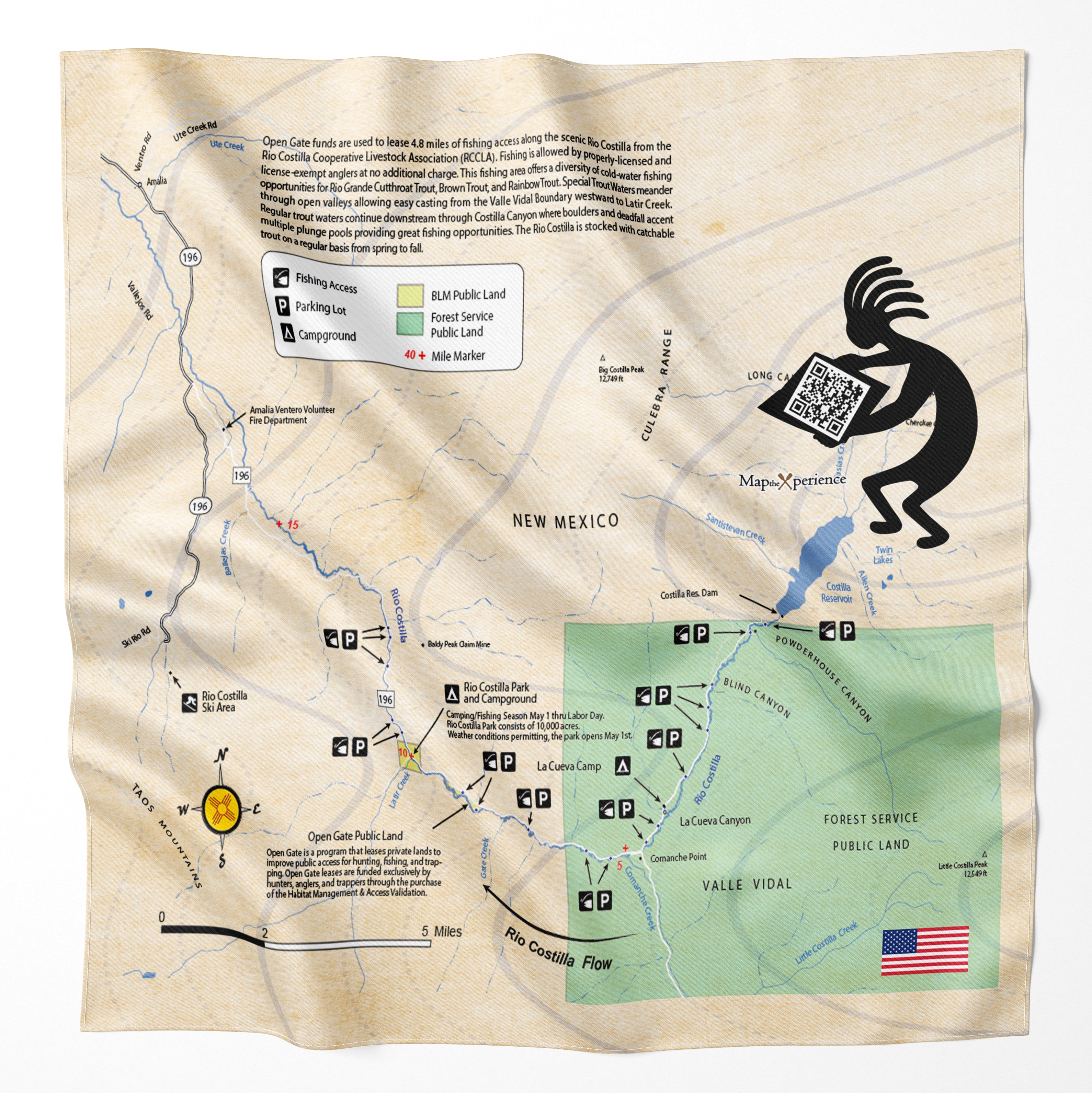 Rio Costilla River, New Mexico Microfiber Map Bandana