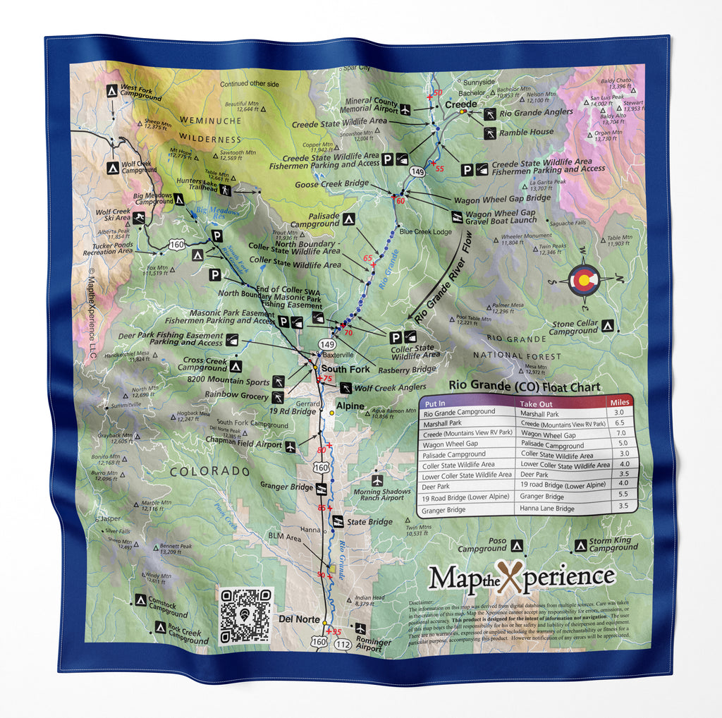 Rio Grande River Colorado Microfiber Map Bandana
