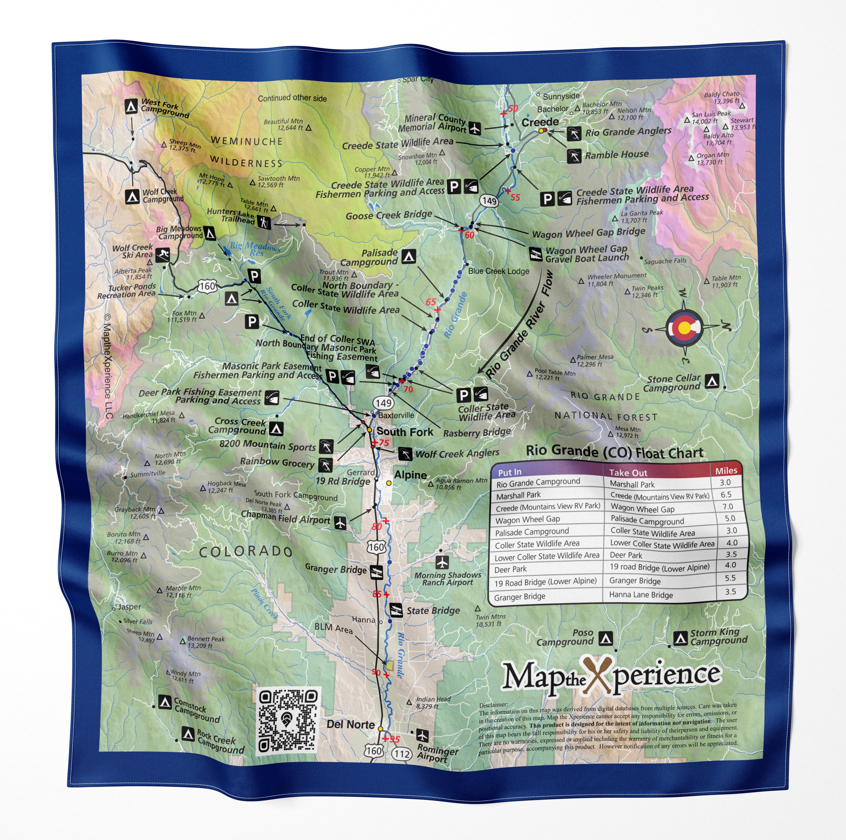 Rio Grande River Colorado Microfiber Map Bandana
