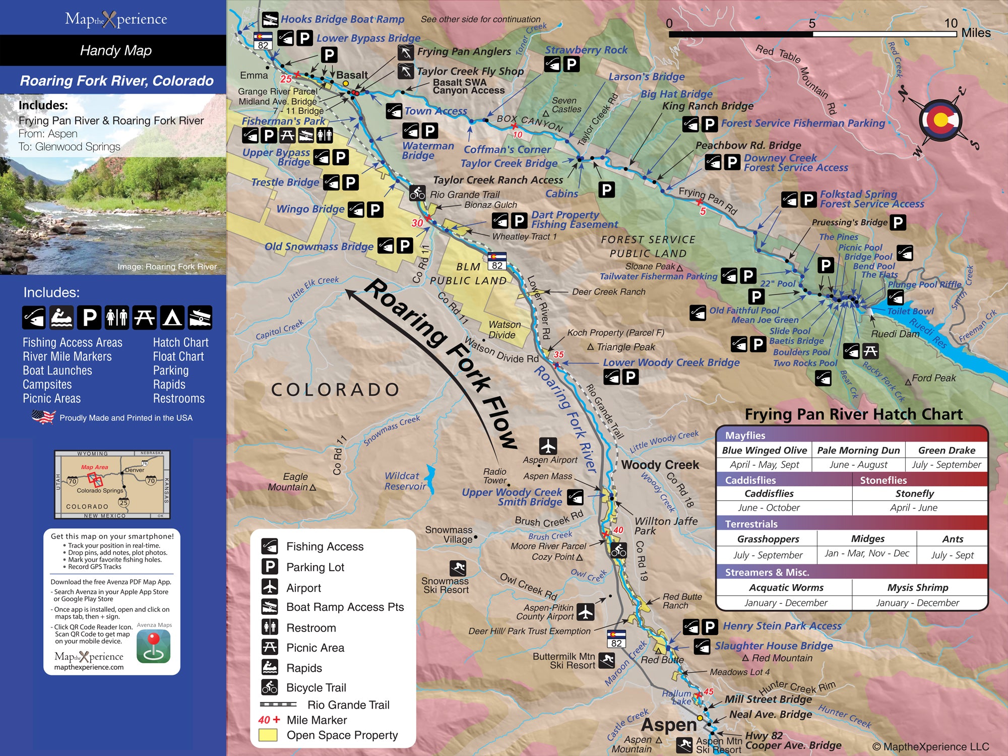 Roaring Fork River, Colorado Pocket Fishing Map