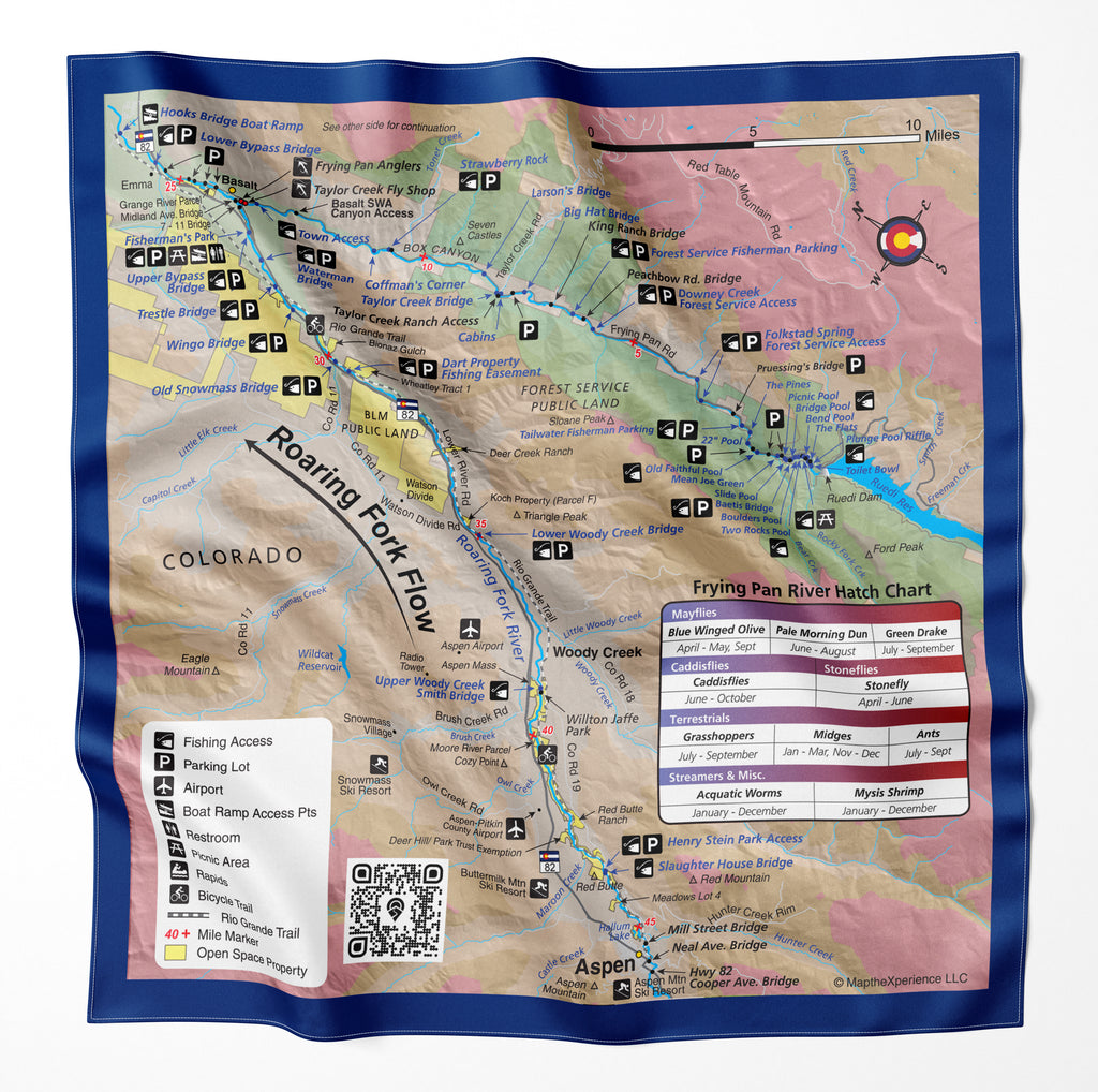 Roaring Fork River Colorado Microfiber Map Bandana