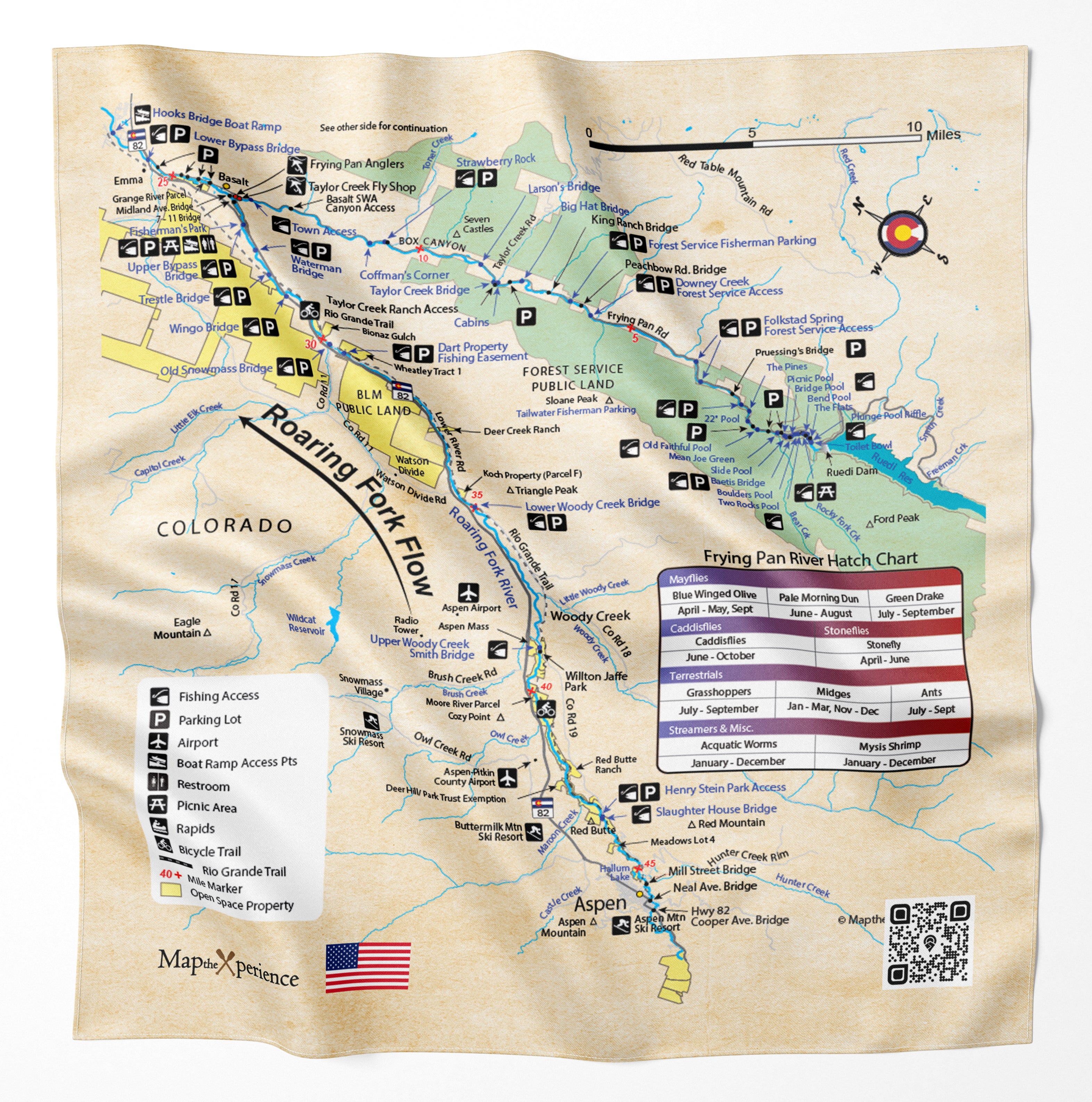 Roaring Fork River, Colorado Microfiber Map Bandana