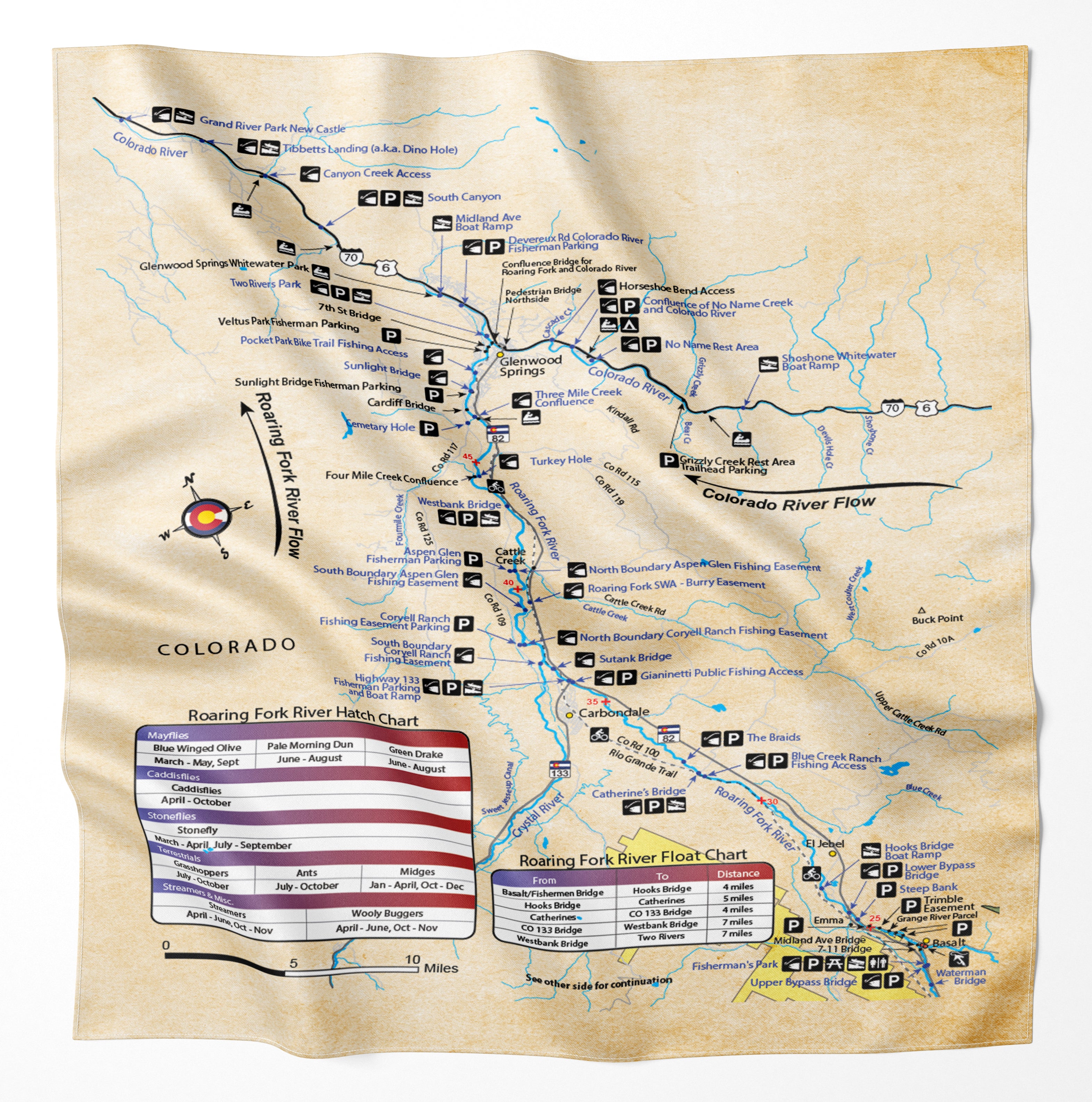 Frying Pan River, Colorado Microfiber Map Bandana