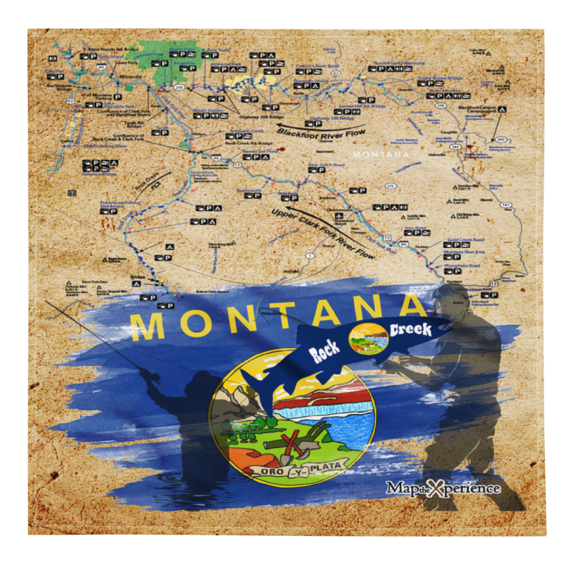 Rock Creek, Montana Handy Map Microfiber Bandana