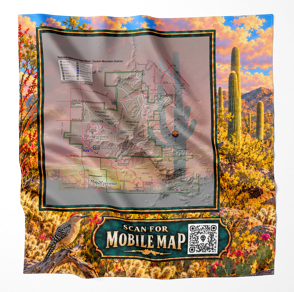 Saguaro National Park – Microfiber Map Cloth Bandana