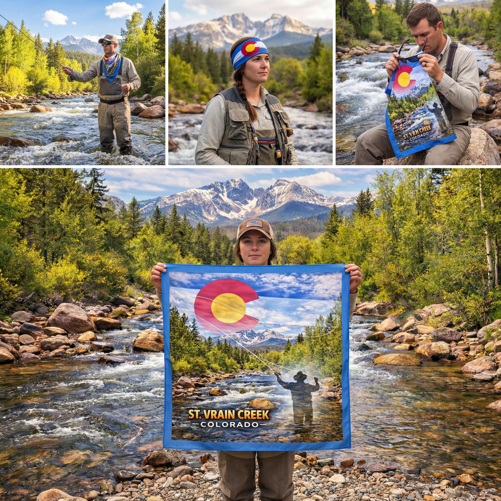 St. Vrain Creek Colorado – Fly Fishing Microfiber Cloth Bandana + Waterproof Map