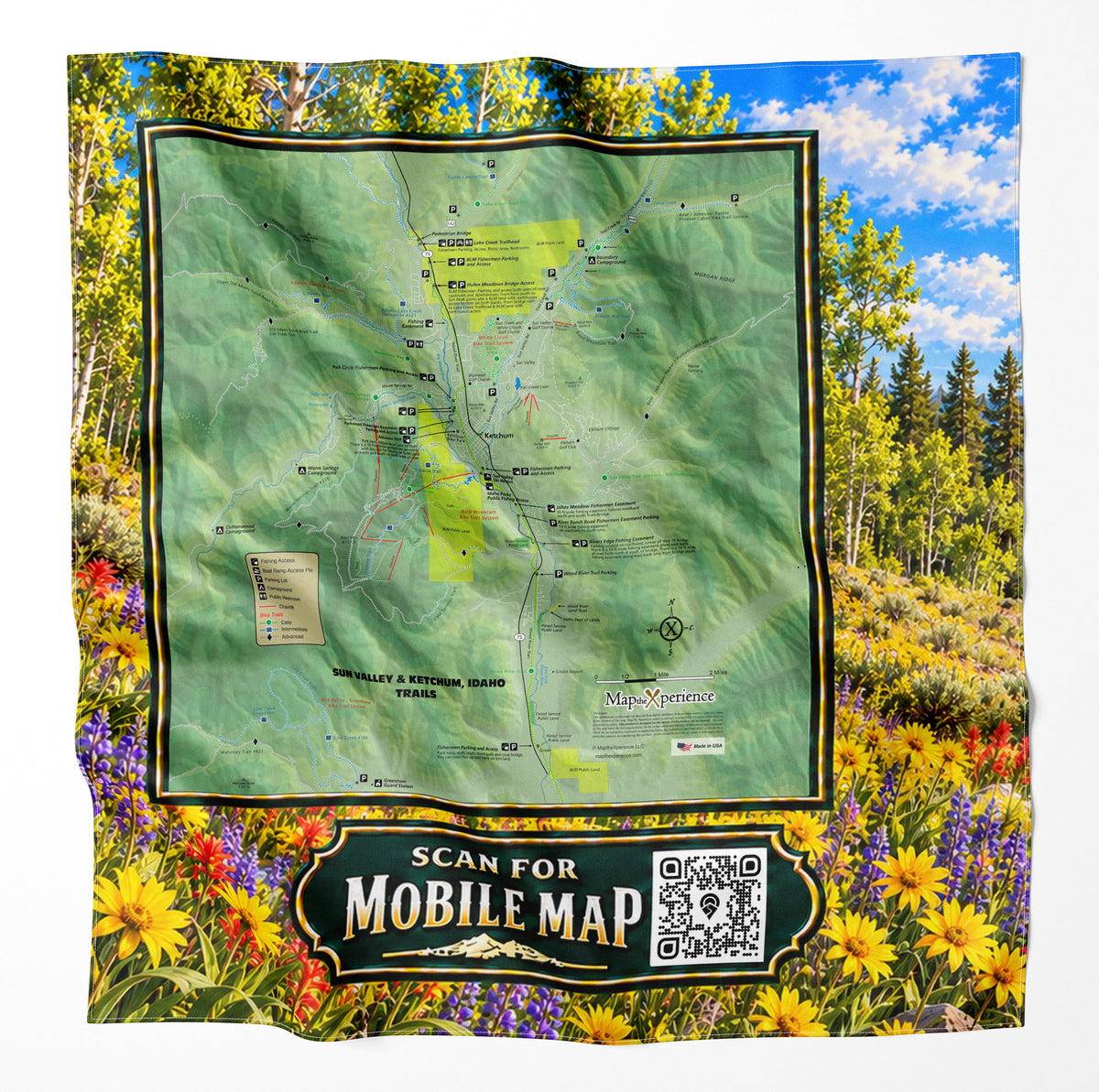 Sun Valley Idaho Summer Trails – Microfiber Map Cloth Bandana