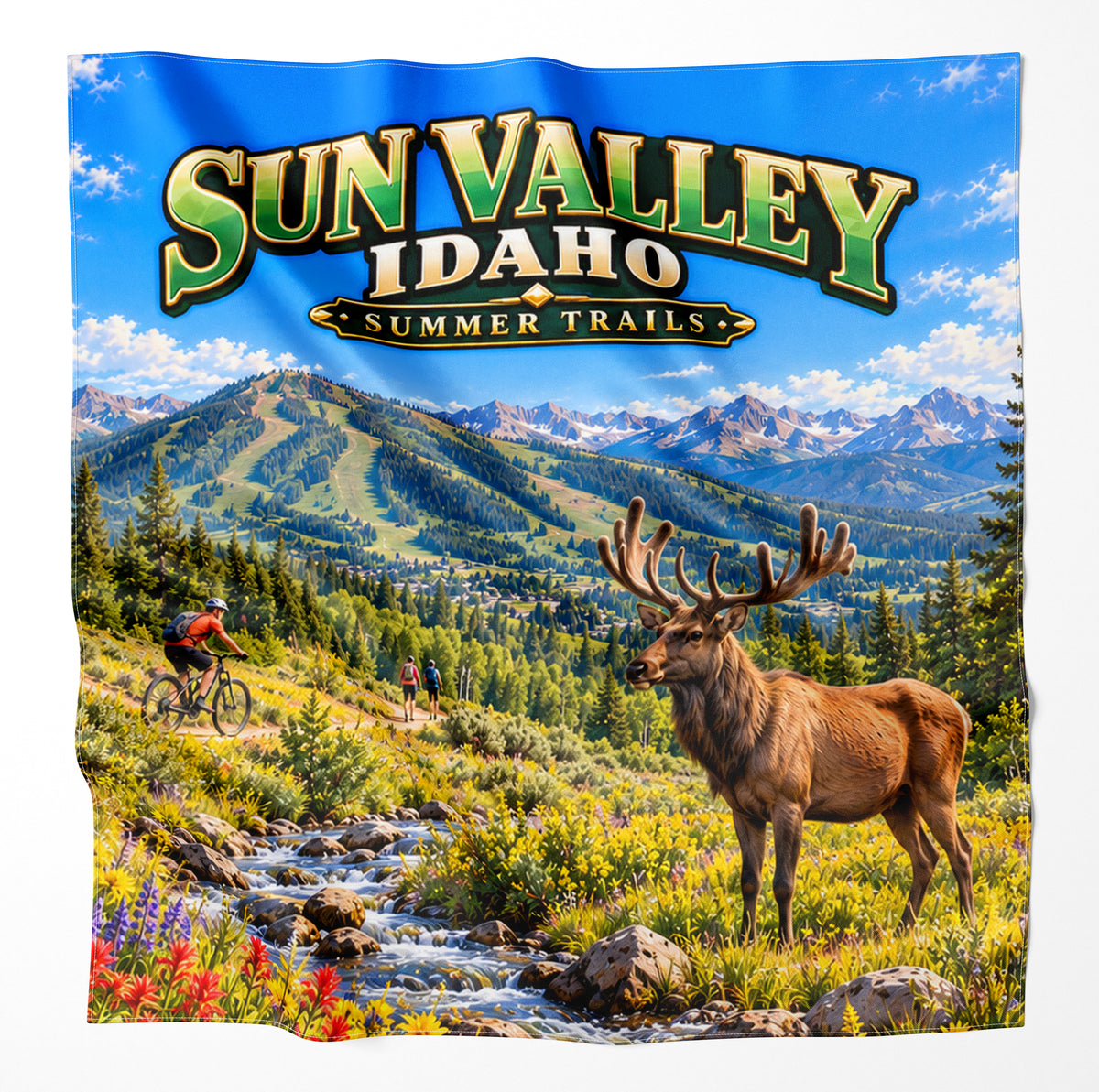 Sun Valley Idaho Summer Trails – Microfiber Map Cloth Bandana