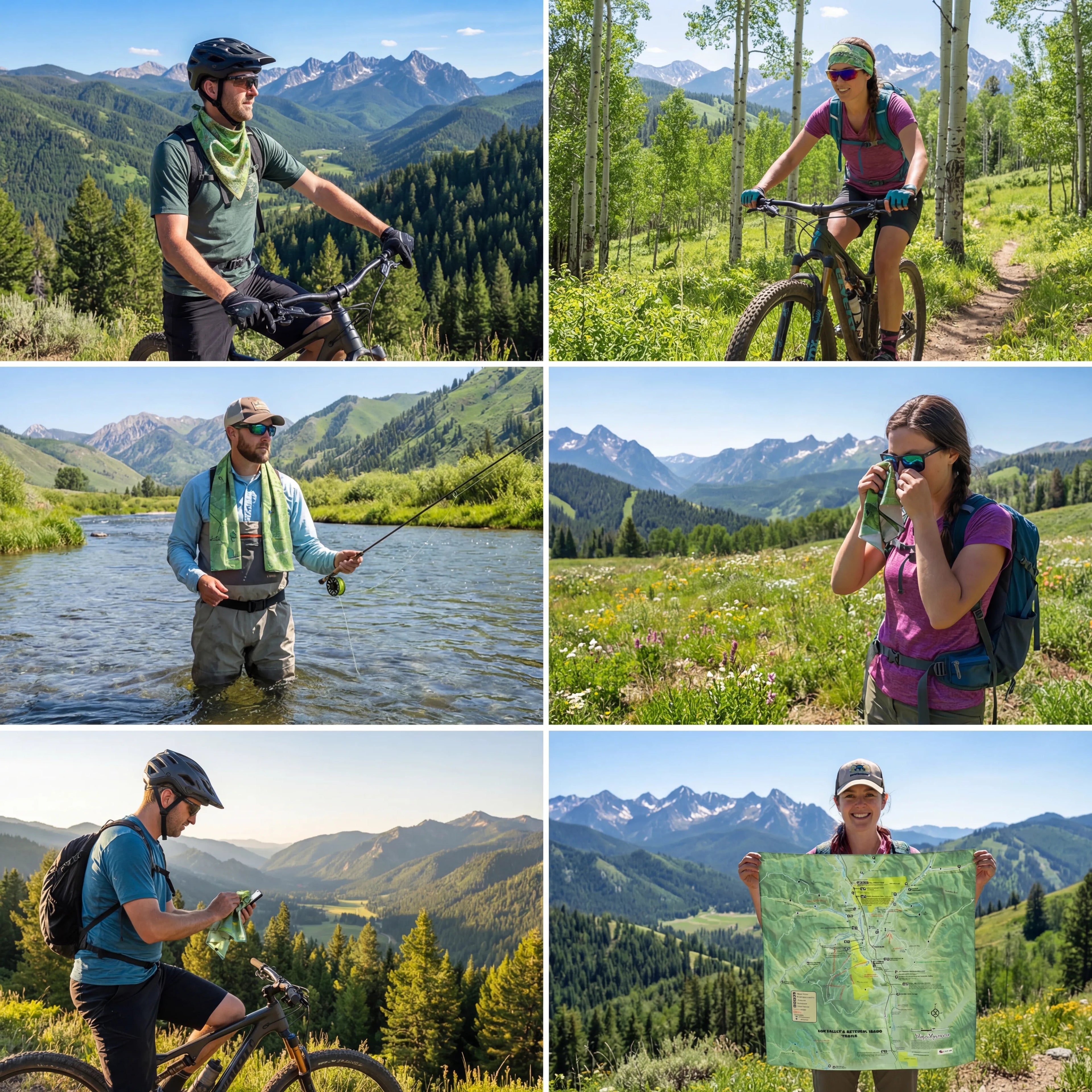 Sun Valley - Ketchum Idaho Summer Trails Handy Map Microfiber Cloth Bandana