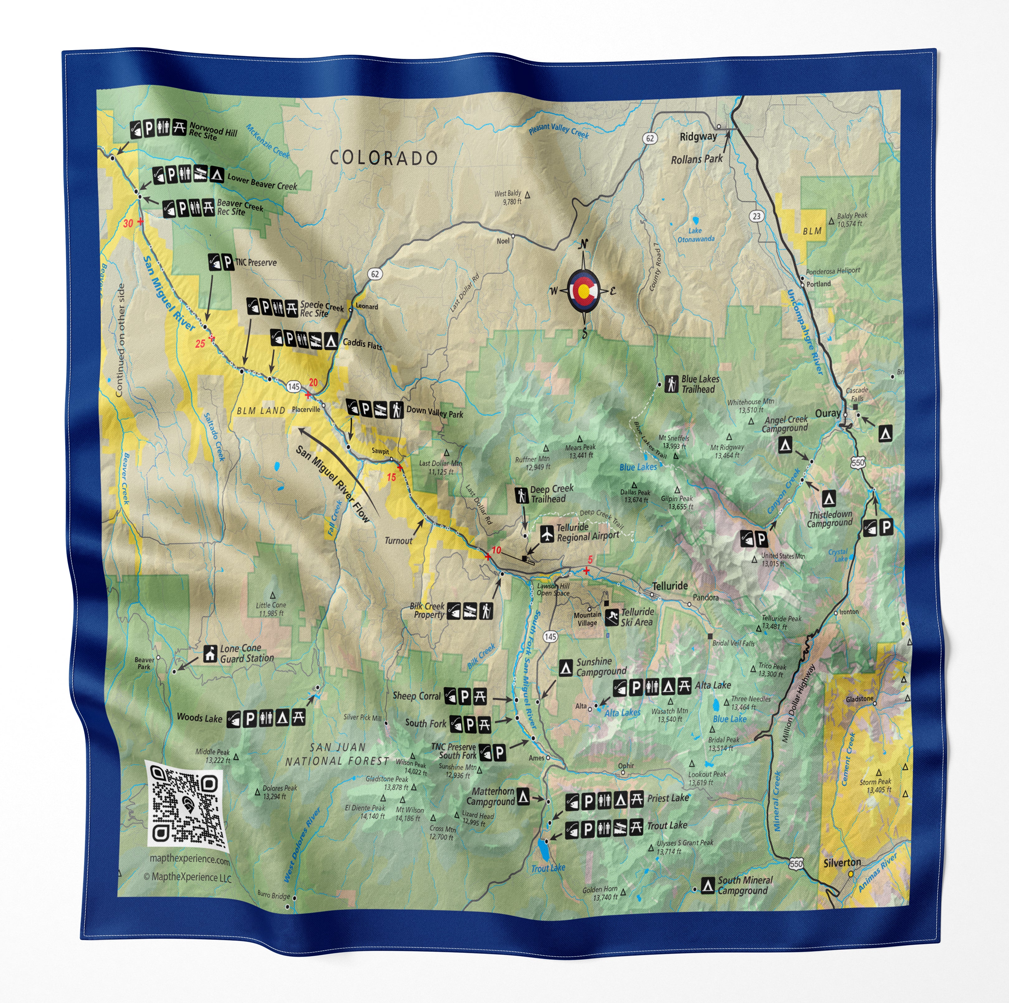 San Miguel River Colorado Microfiber Map Bandana