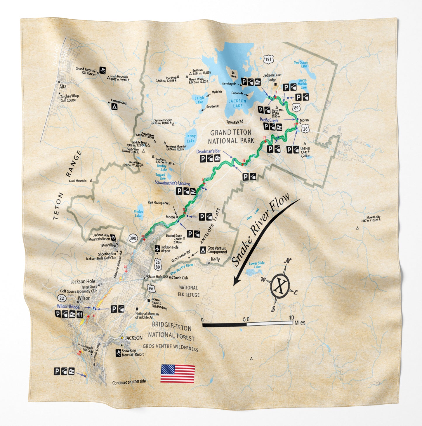 Snake River, Wyoming Microfiber Map Bandana