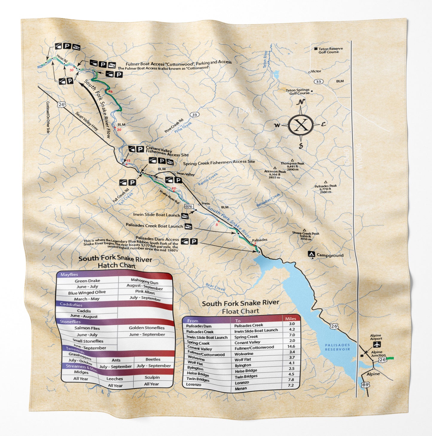 South Fork Snake River, Idaho Microfiber Map Bandana