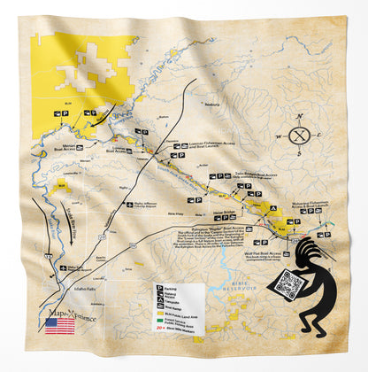 South Fork Snake River, Idaho Microfiber Map Bandana