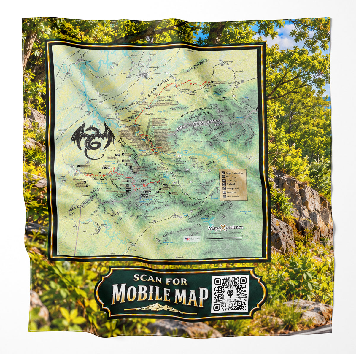 Tail of the Dragon North Carolina – Microfiber Map Cloth Bandana
