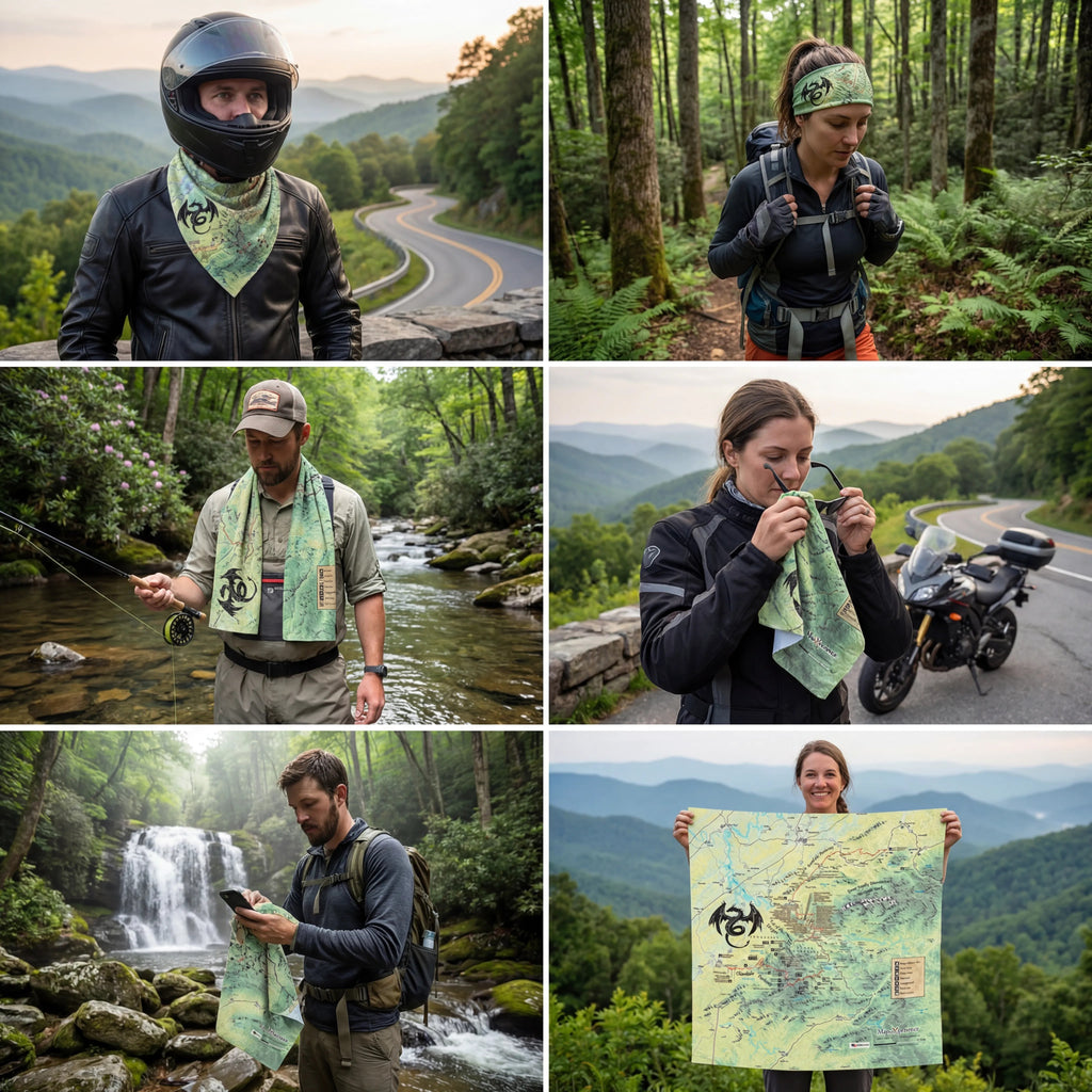 Tail of the Dragon North Carolina Handy Map Microfiber Cloth Bandana