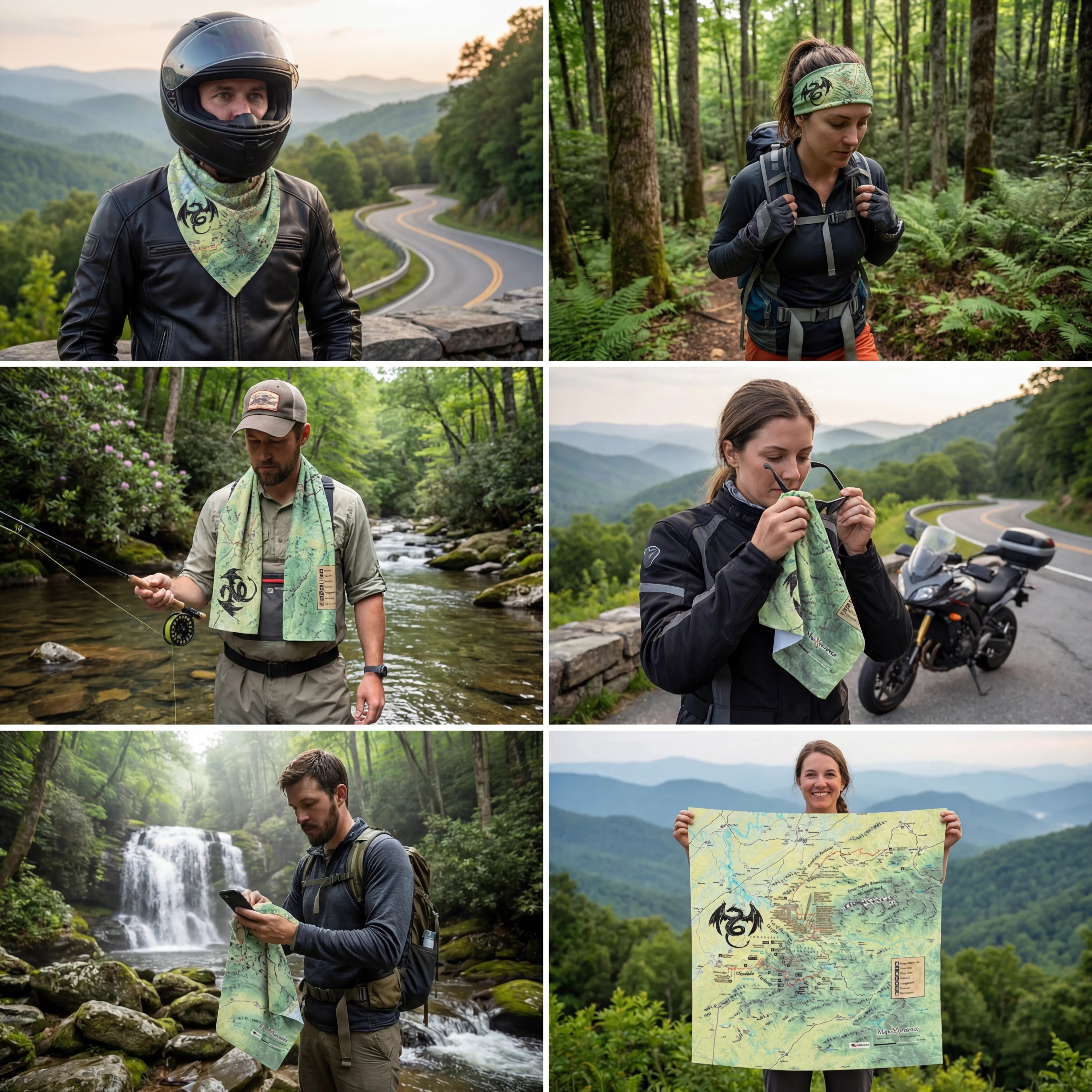 Tail of the Dragon North Carolina Handy Map Microfiber Cloth Bandana