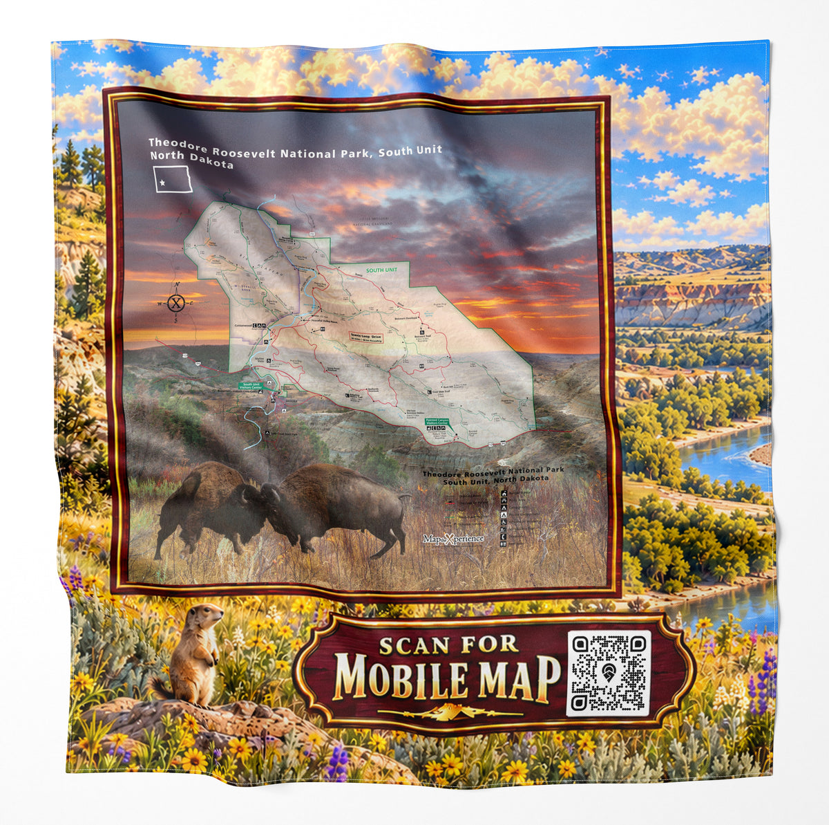 Theodore Roosevelt National Park – Microfiber Map Cloth Bandana