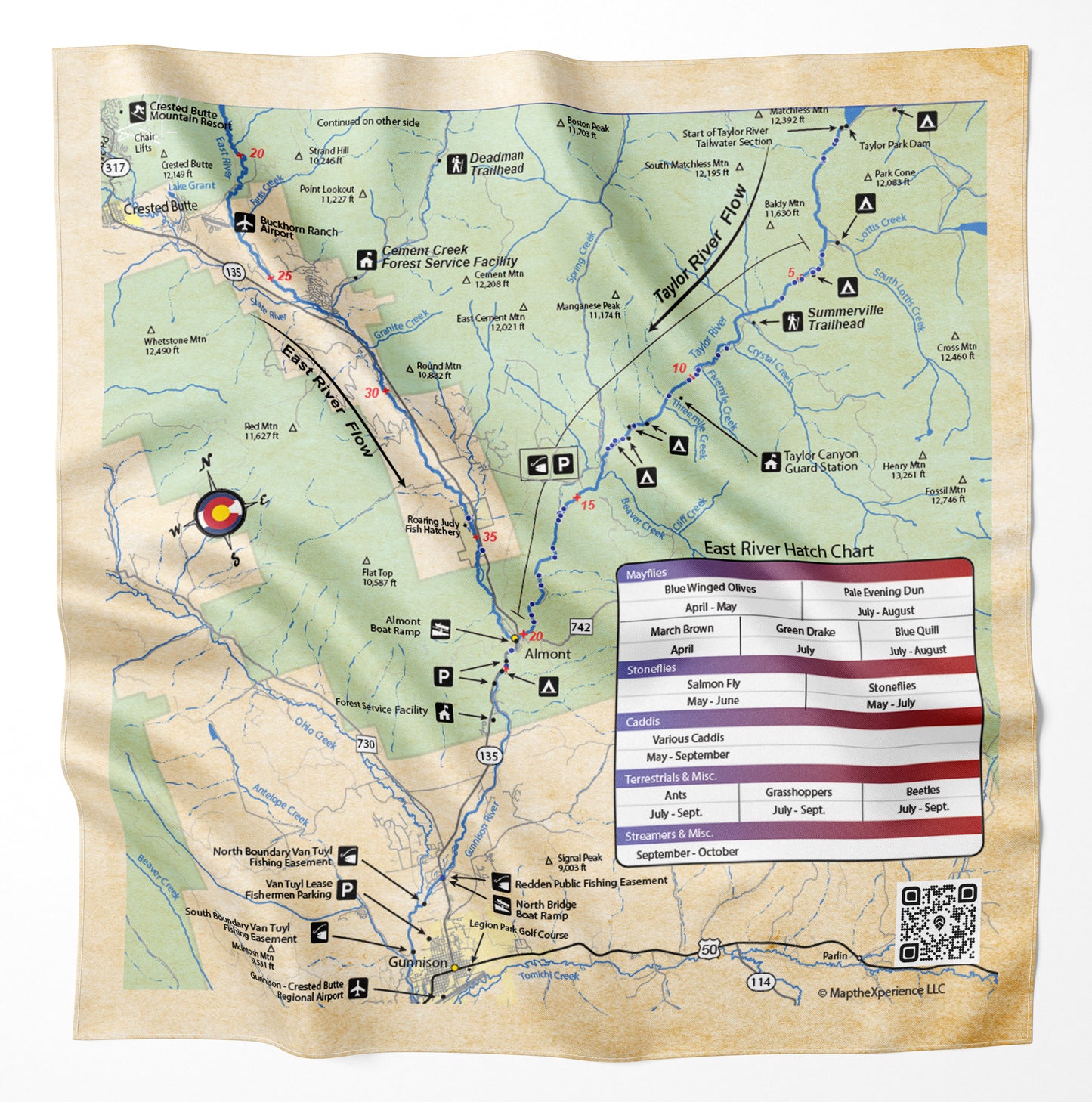 Taylor River, Colorado Microfiber Map Bandana