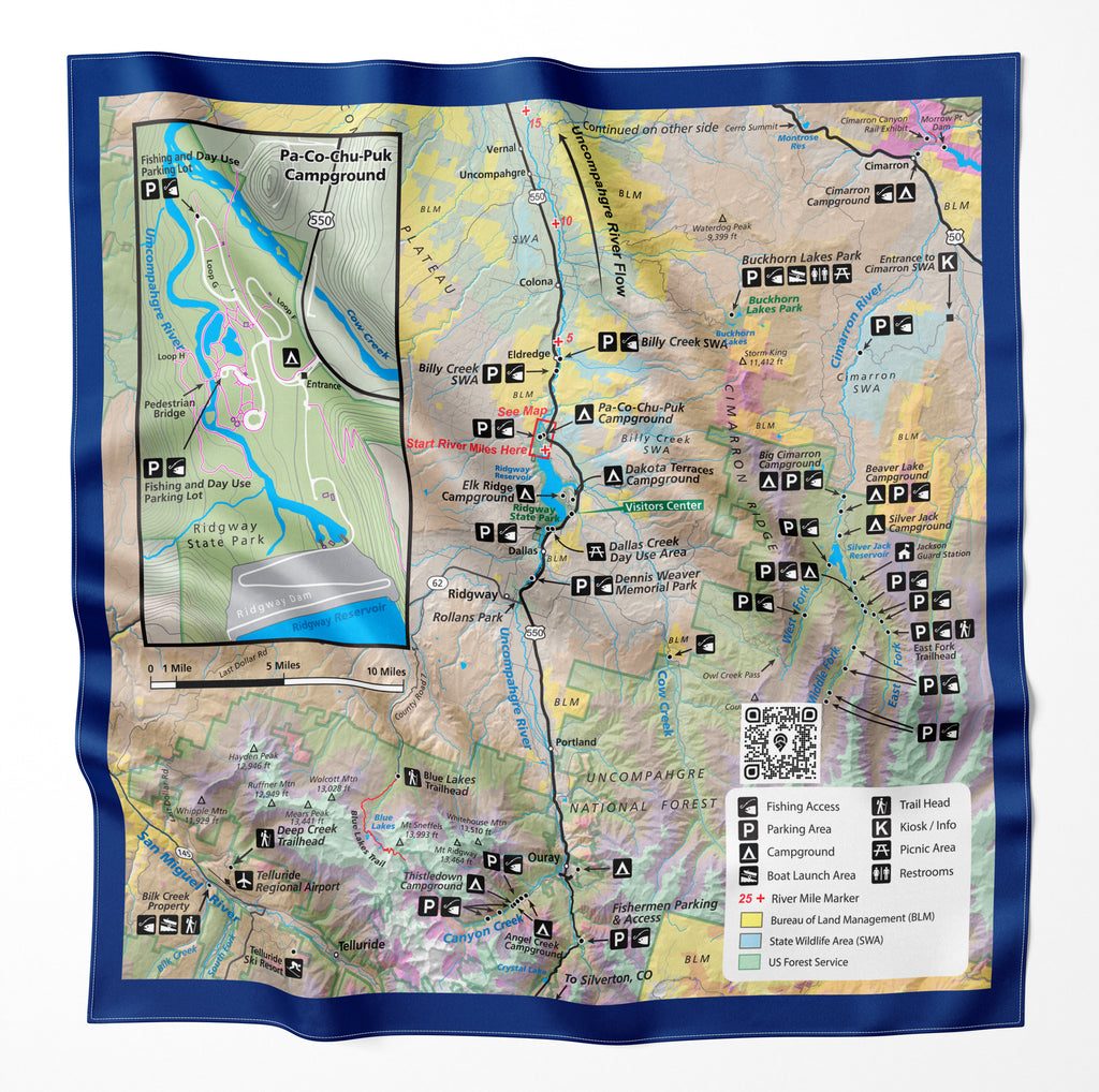 Uncompahgre River Colorado Microfiber Map Bandana