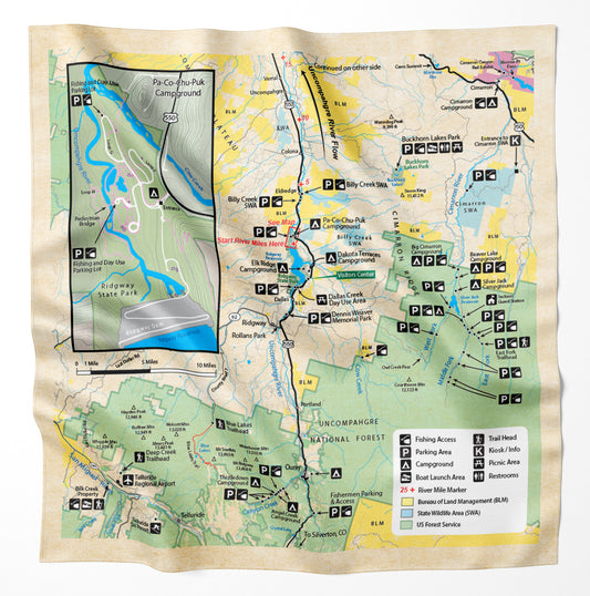 Uncompahgre River, Colorado Microfiber Map Bandana